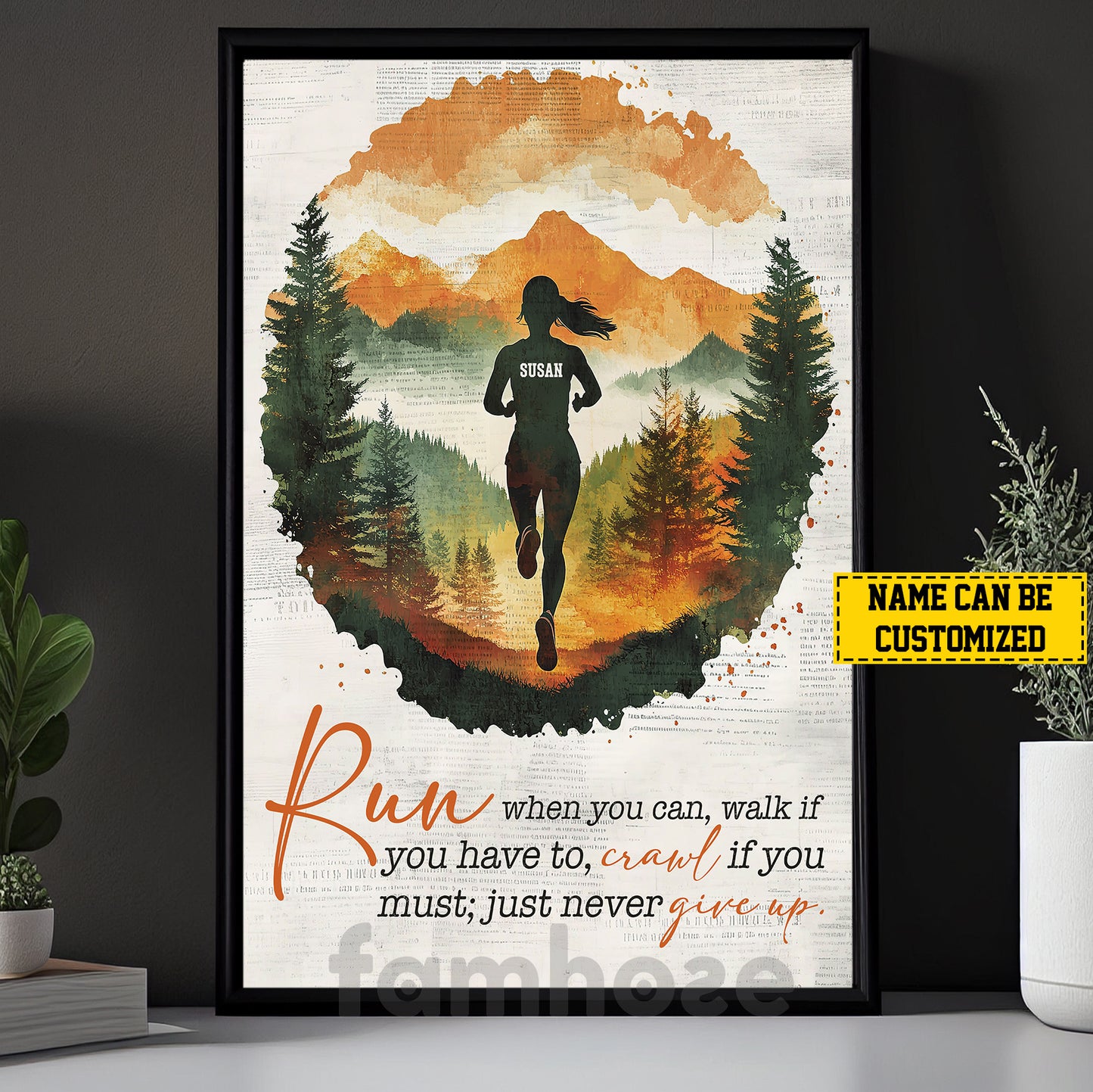 Motivational Personalized Running Woman Canvas Painting, Run When You Can Sports Wall Art Decor, Poster Gift For Running Lovers