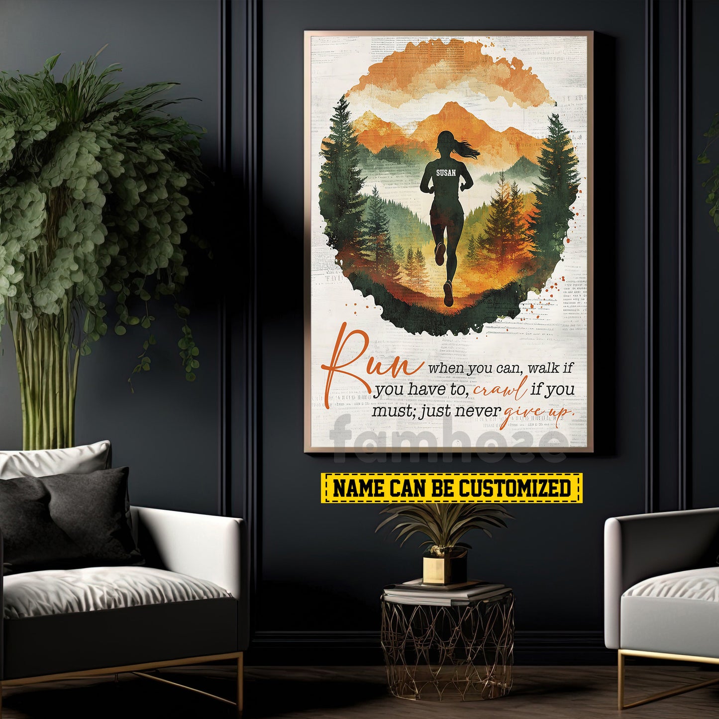 Motivational Personalized Running Woman Canvas Painting, Run When You Can Sports Wall Art Decor, Poster Gift For Running Lovers