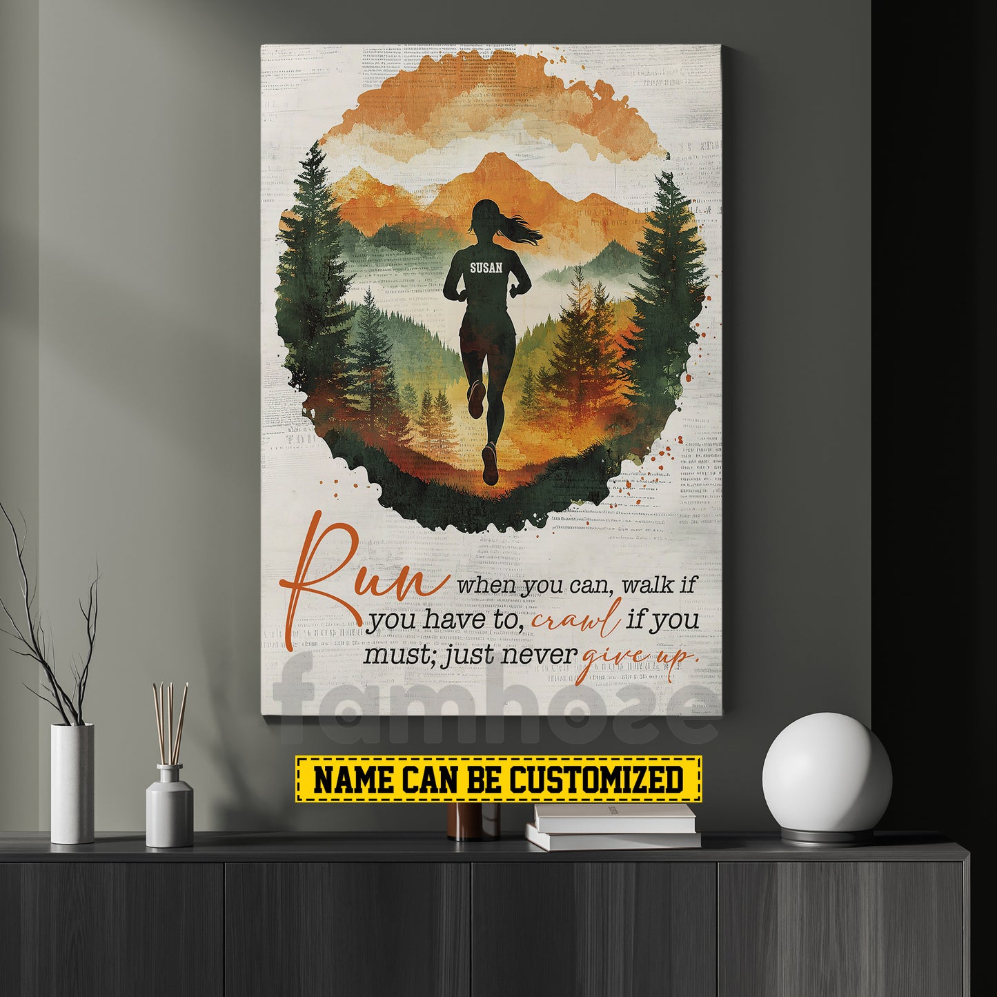 Motivational Personalized Running Woman Canvas Painting, Run When You Can Sports Wall Art Decor, Poster Gift For Running Lovers