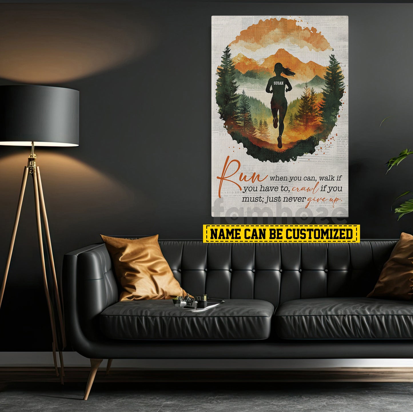 Motivational Personalized Running Woman Canvas Painting, Run When You Can Sports Wall Art Decor, Poster Gift For Running Lovers