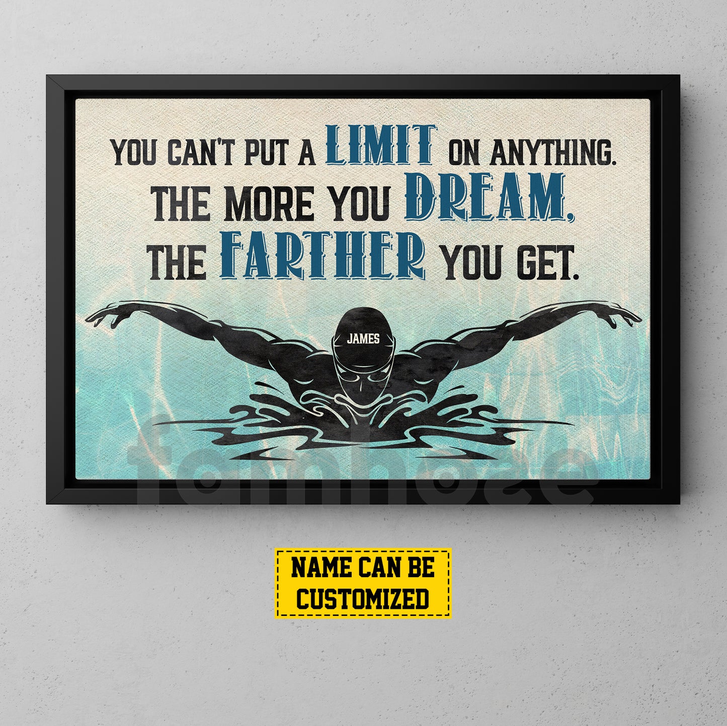 Personalized Swimming Man Canvas Painting, You Can't Put A Limit On Anything Sport Wall Art Decor, Poster Gift For Swimming Lovers