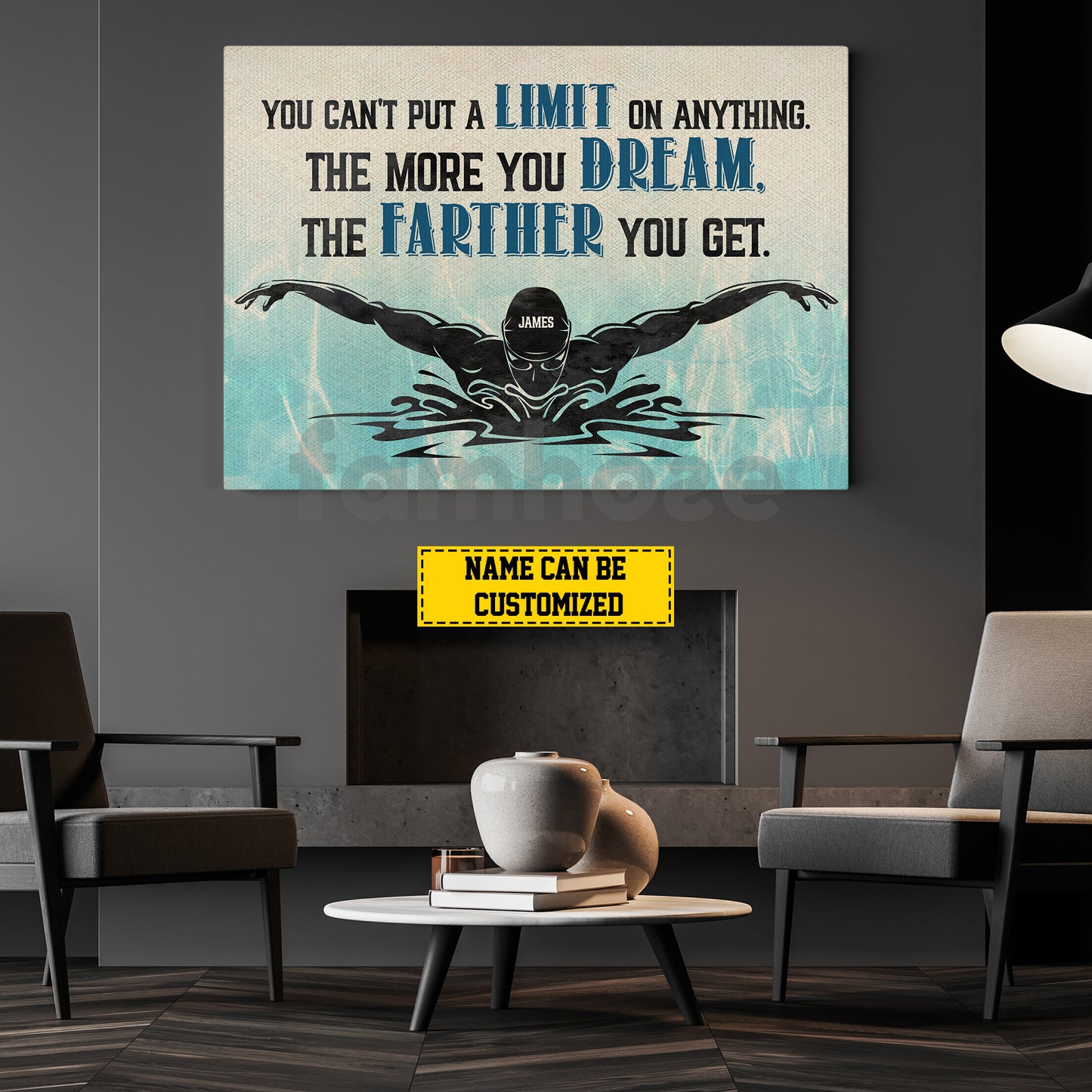 Personalized Swimming Man Canvas Painting, You Can't Put A Limit On Anything Sport Wall Art Decor, Poster Gift For Swimming Lovers