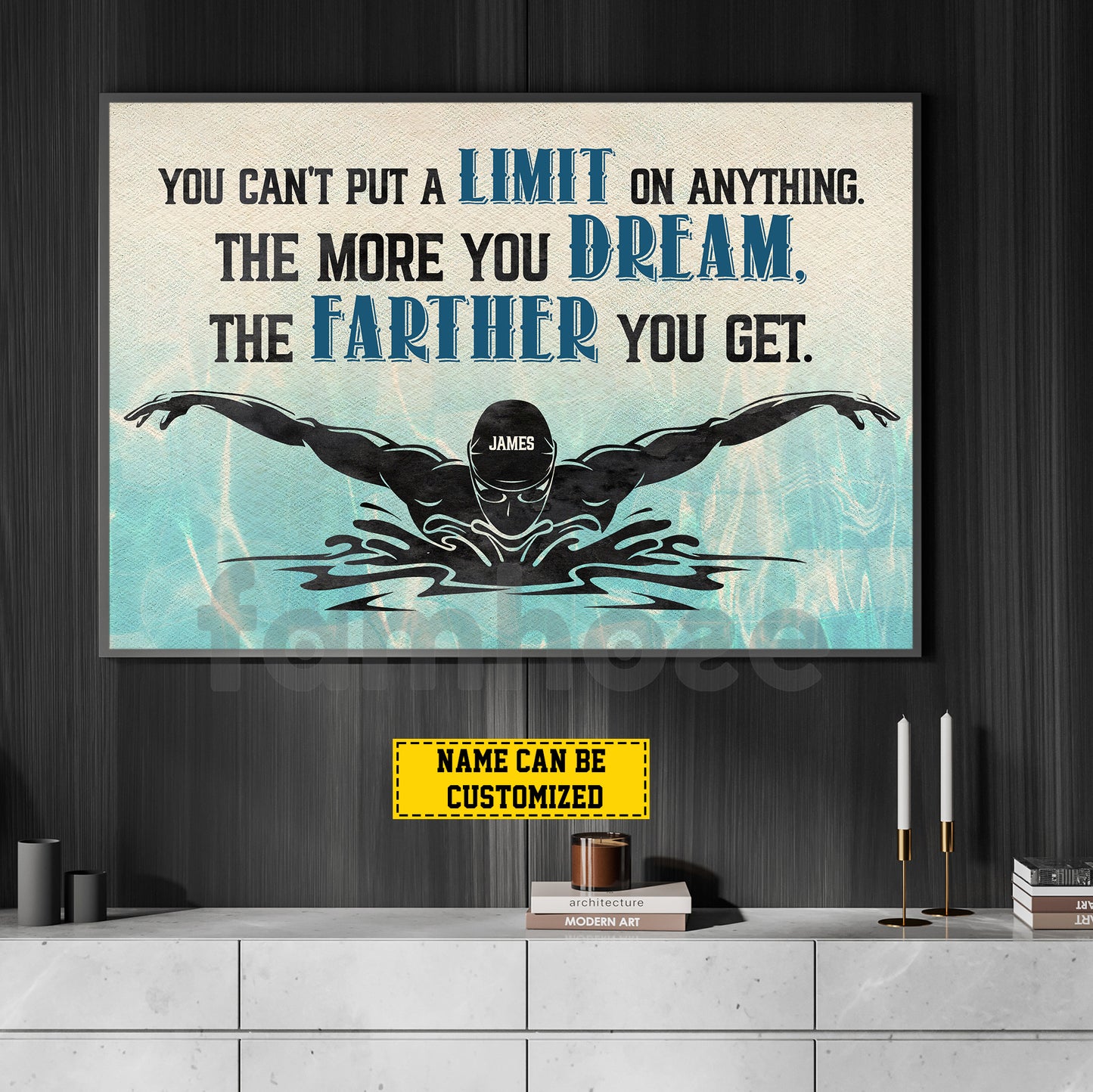 Personalized Swimming Man Canvas Painting, You Can't Put A Limit On Anything Sport Wall Art Decor, Poster Gift For Swimming Lovers