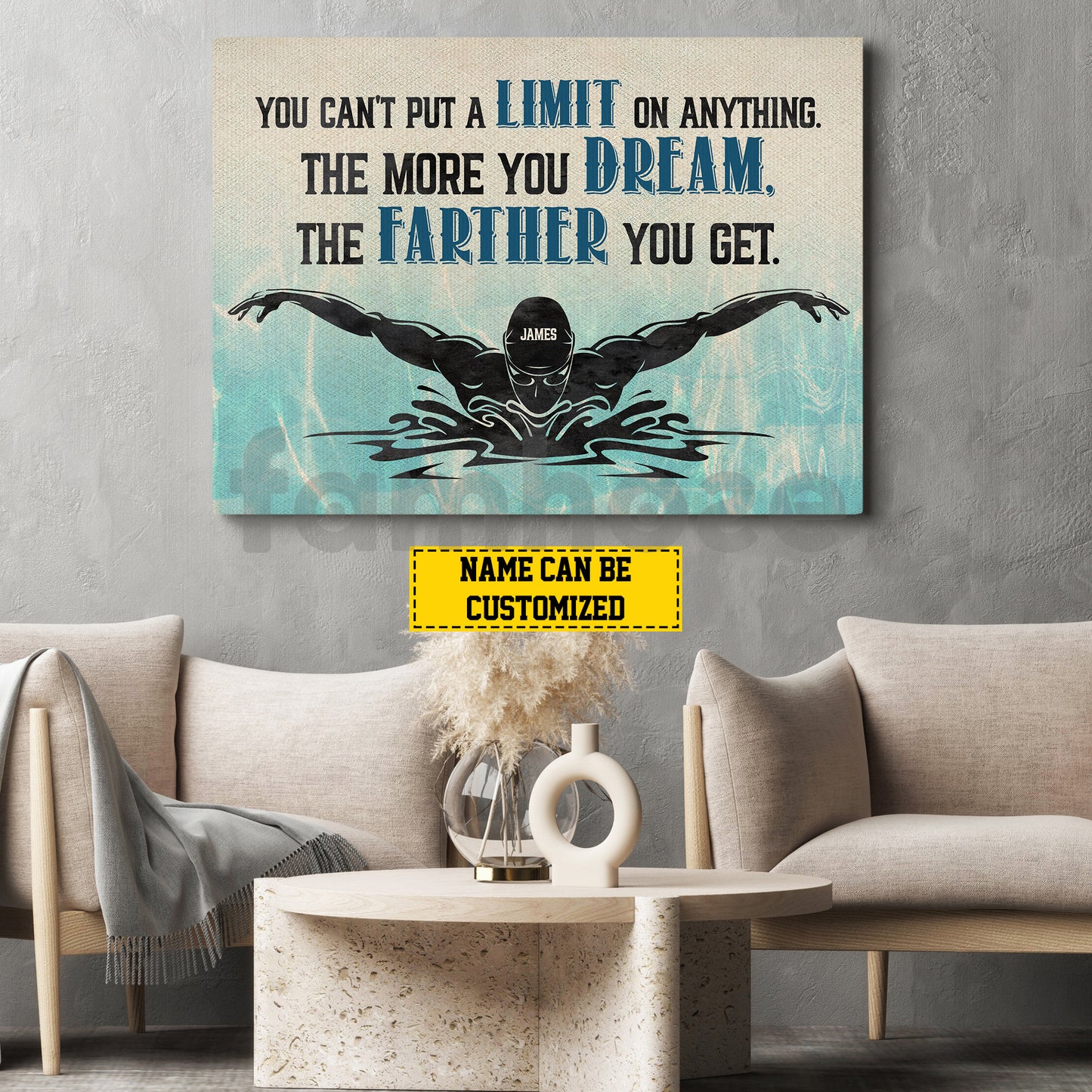 Personalized Swimming Man Canvas Painting, You Can't Put A Limit On Anything Sport Wall Art Decor, Poster Gift For Swimming Lovers