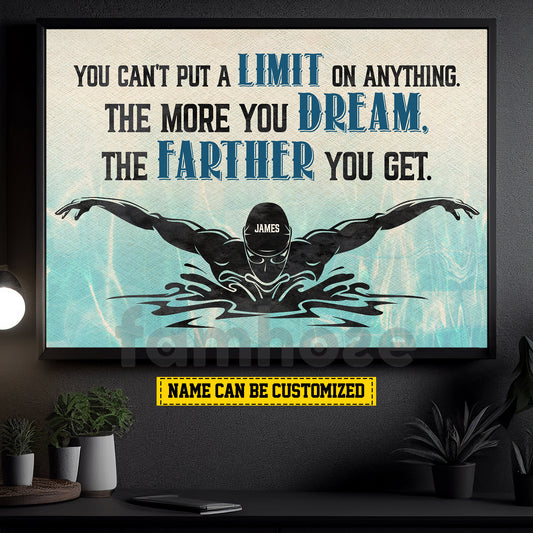 Personalized Swimming Man Canvas Painting, You Can't Put A Limit On Anything Sport Wall Art Decor, Poster Gift For Swimming Lovers