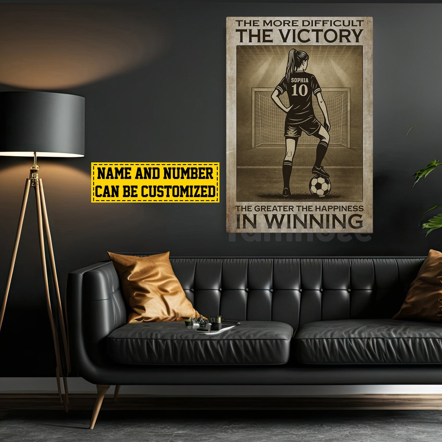 Motivational Personalized Soccer Woman Canvas Painting, The More Difficult The Victory Sports Wall Art Decor, Poster Gift For Soccer Lovers