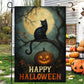 Halloween Black Cat Garden & House Flag, Happy Halloween Yard Flag, Spooky Season Gift For Cat Lover