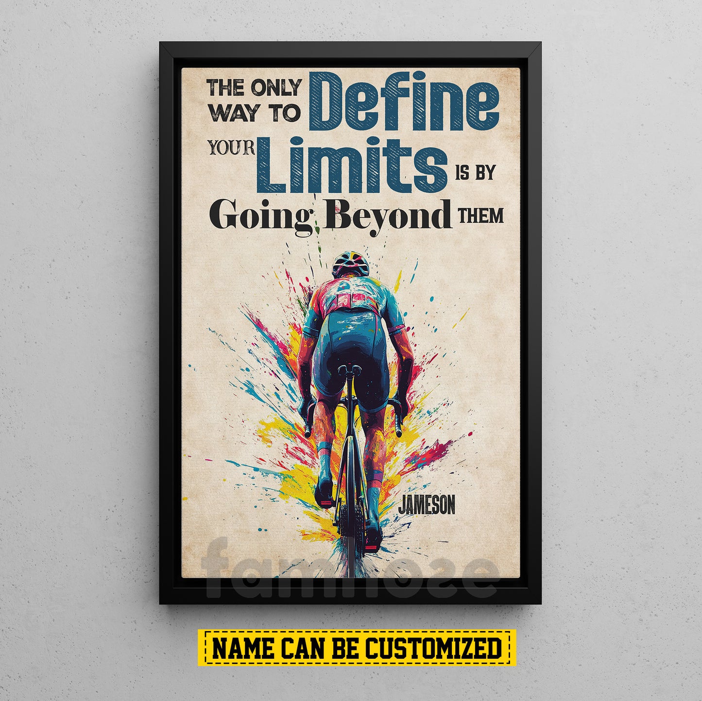 Personalized Cycling Man Canvas Painting, The Only Way To Define Your Limits Sports Wall Art Decor, Poster Gift For Cycling Lovers