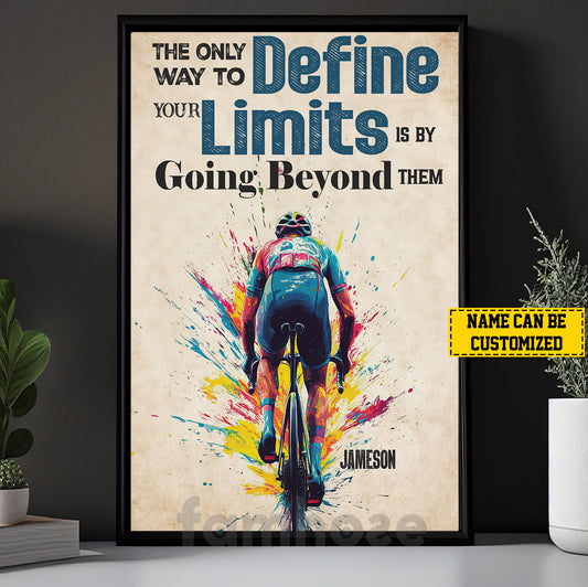 Personalized Cycling Man Canvas Painting, The Only Way To Define Your Limits Sports Wall Art Decor, Poster Gift For Cycling Lovers