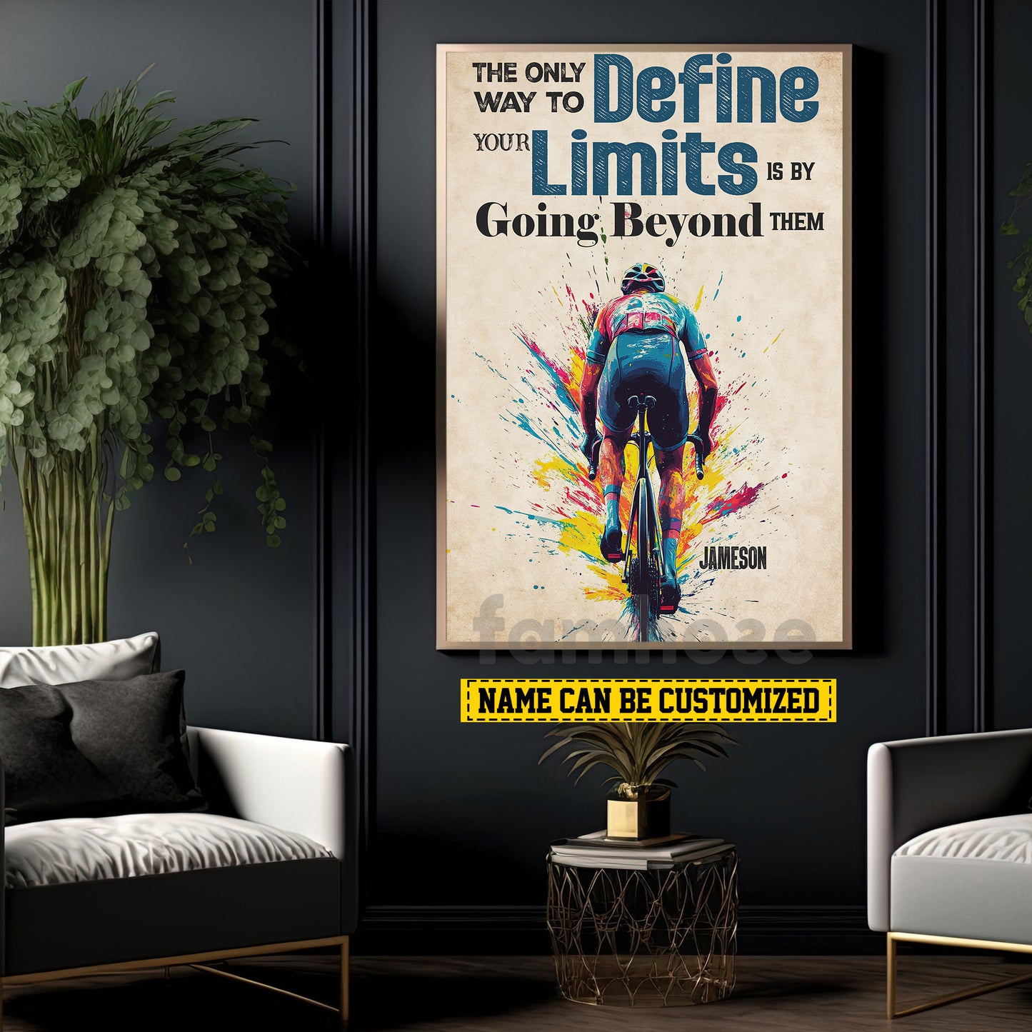 Personalized Cycling Man Canvas Painting, The Only Way To Define Your Limits Sports Wall Art Decor, Poster Gift For Cycling Lovers