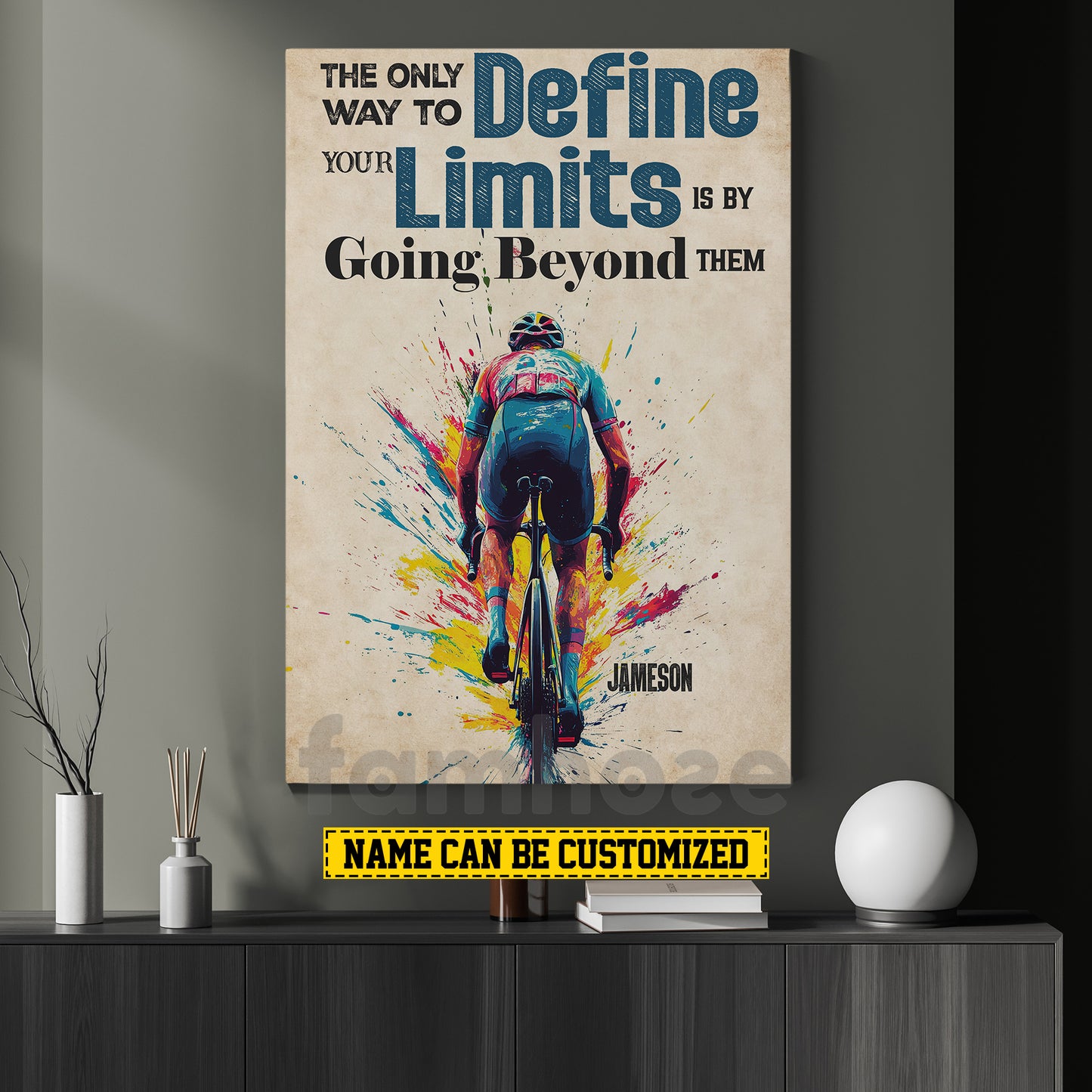 Personalized Cycling Man Canvas Painting, The Only Way To Define Your Limits Sports Wall Art Decor, Poster Gift For Cycling Lovers