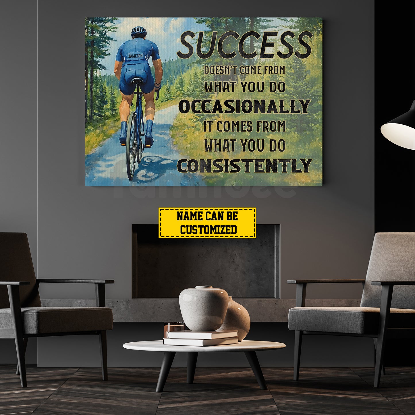 Motivational Personalized Cycling Man Canvas Painting, Success Doesn't Come From What You Do Occasionally Sport Wall Art Decor, Poster Gift For Cycling Lovers