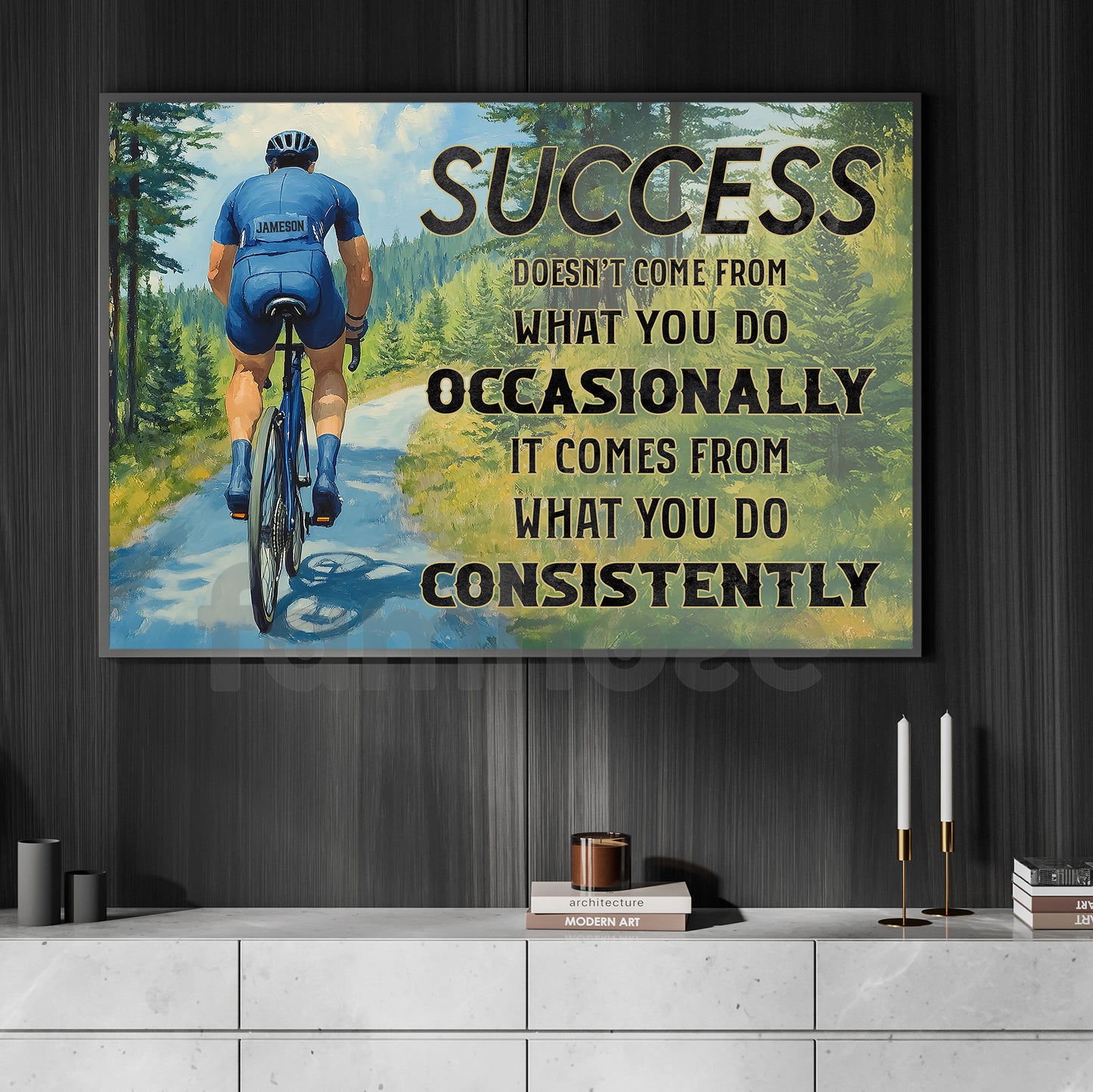 Motivational Personalized Cycling Man Canvas Painting, Success Doesn't Come From What You Do Occasionally Sport Wall Art Decor, Poster Gift For Cycling Lovers