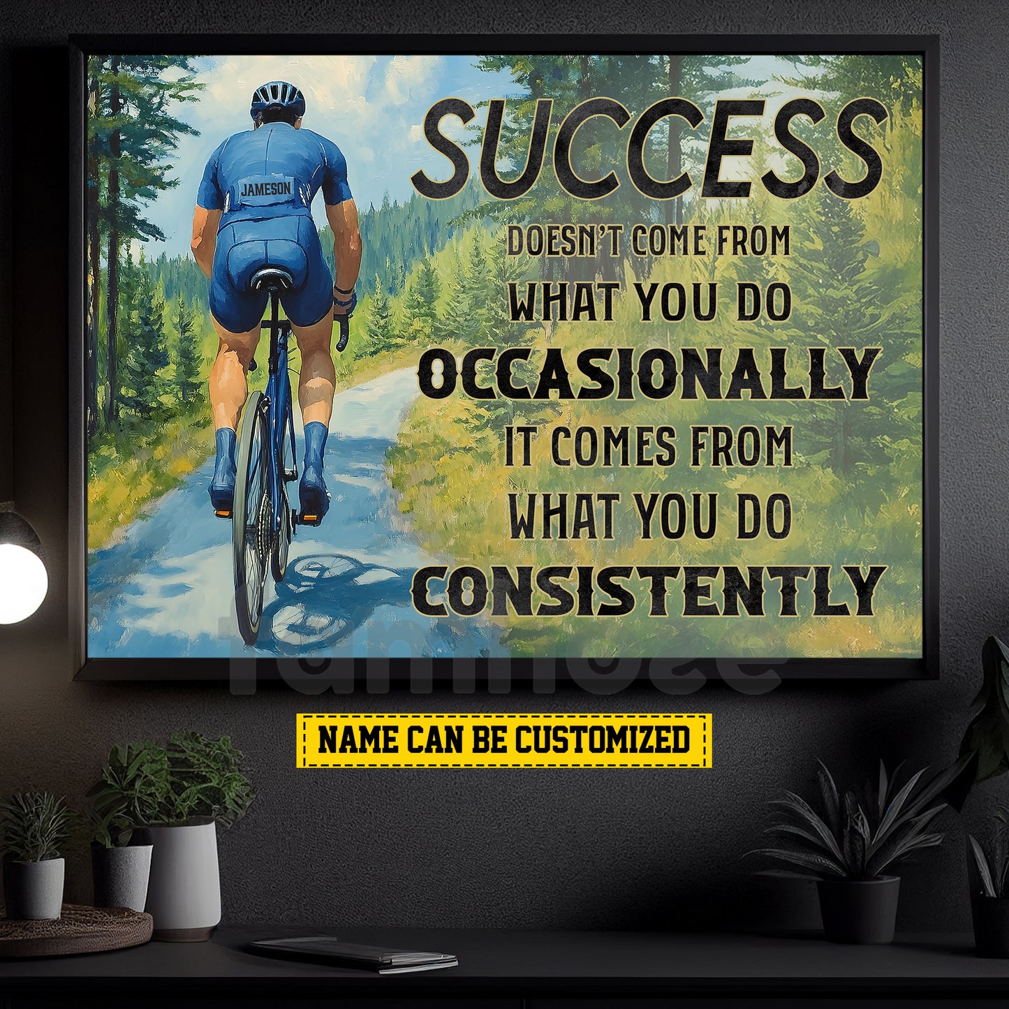 Motivational Personalized Cycling Man Canvas Painting, Success Doesn't Come From What You Do Occasionally Sport Wall Art Decor, Poster Gift For Cycling Lovers