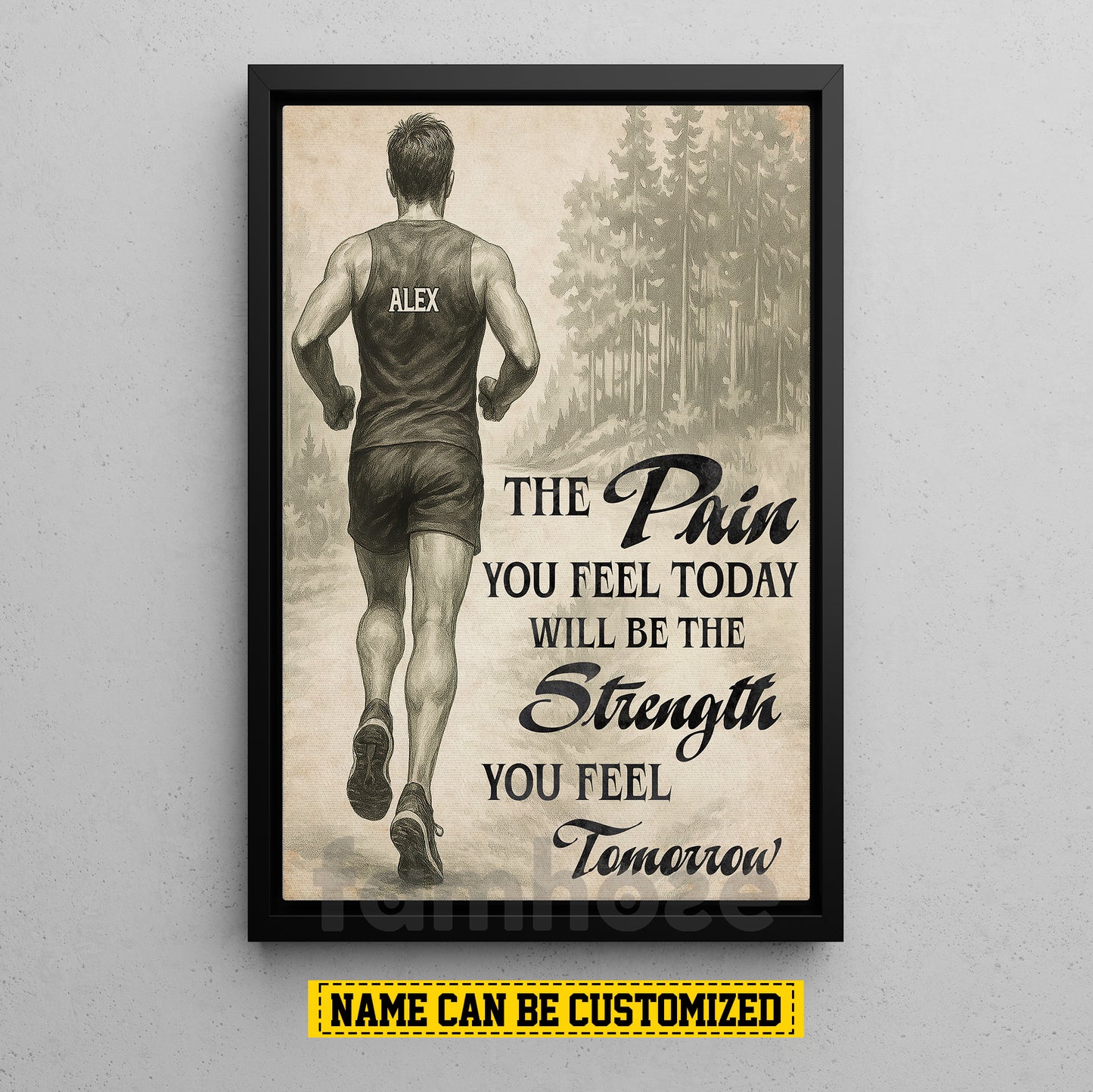 Motivational Personalized Running Man Canvas Painting, The Pain You Feel Today Sports Wall Art Decor, Poster Gift For Running Lovers