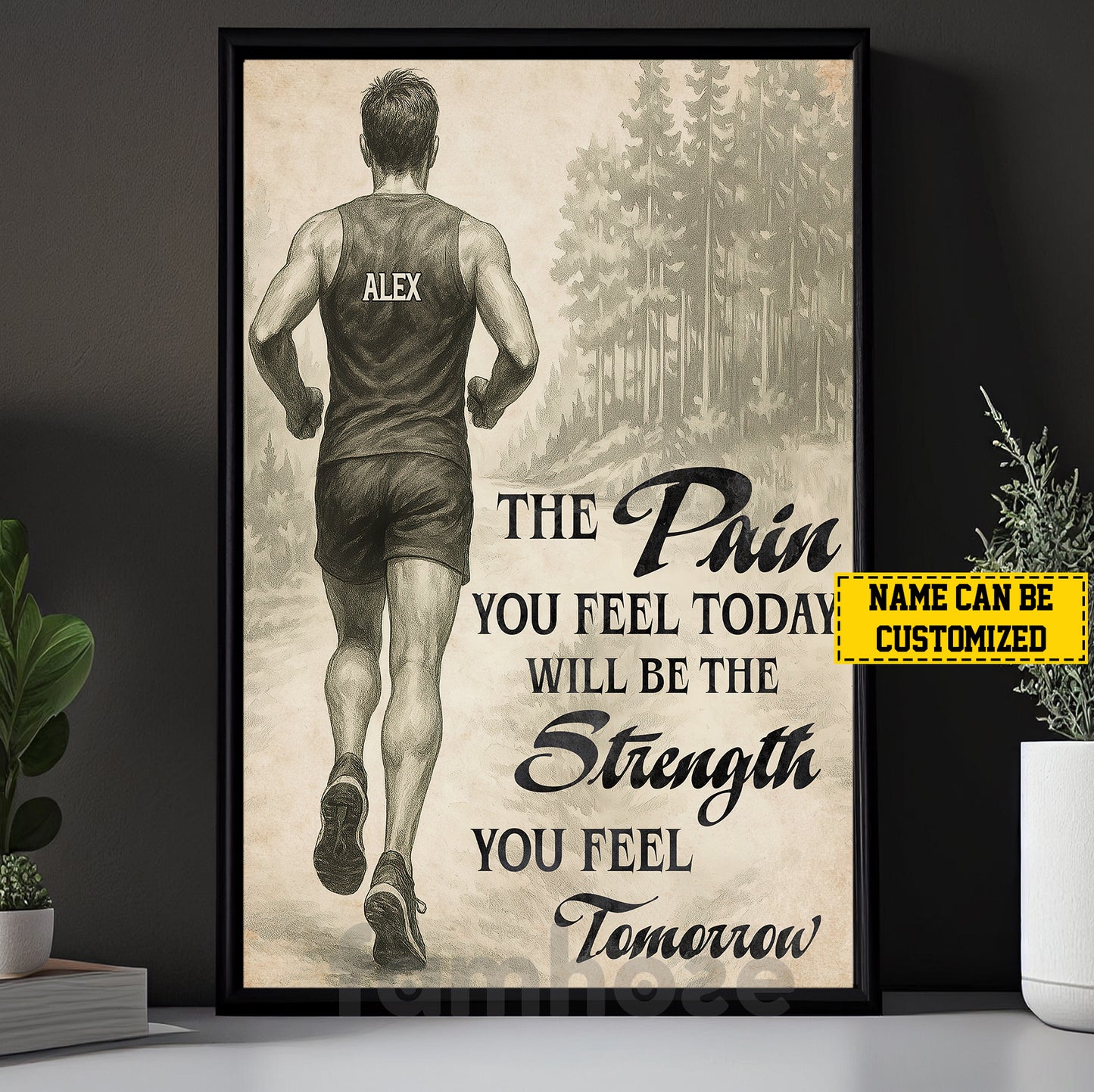 Motivational Personalized Running Man Canvas Painting, The Pain You Feel Today Sports Wall Art Decor, Poster Gift For Running Lovers