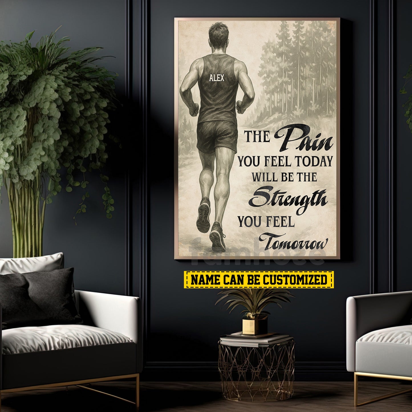 Motivational Personalized Running Man Canvas Painting, The Pain You Feel Today Sports Wall Art Decor, Poster Gift For Running Lovers