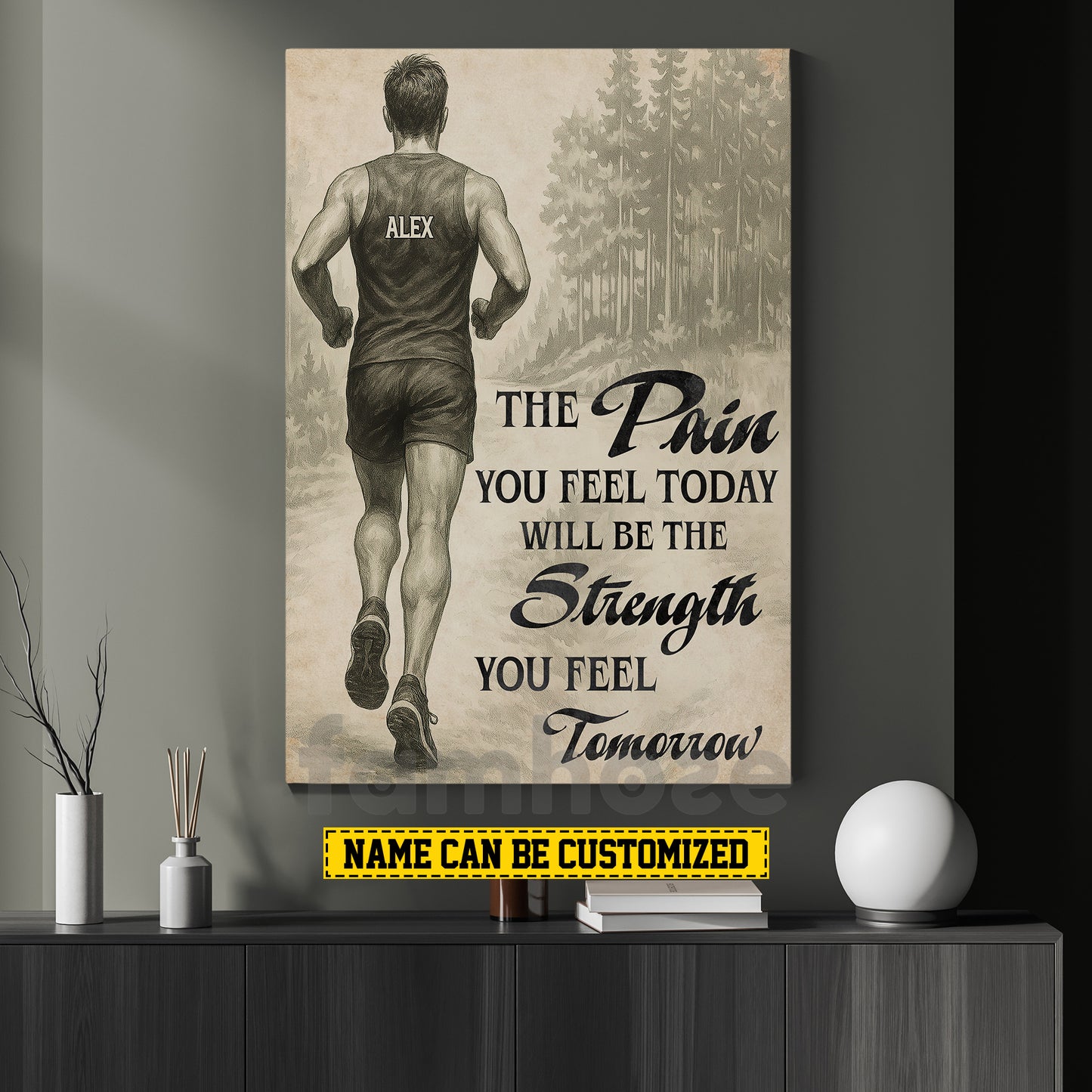 Motivational Personalized Running Man Canvas Painting, The Pain You Feel Today Sports Wall Art Decor, Poster Gift For Running Lovers