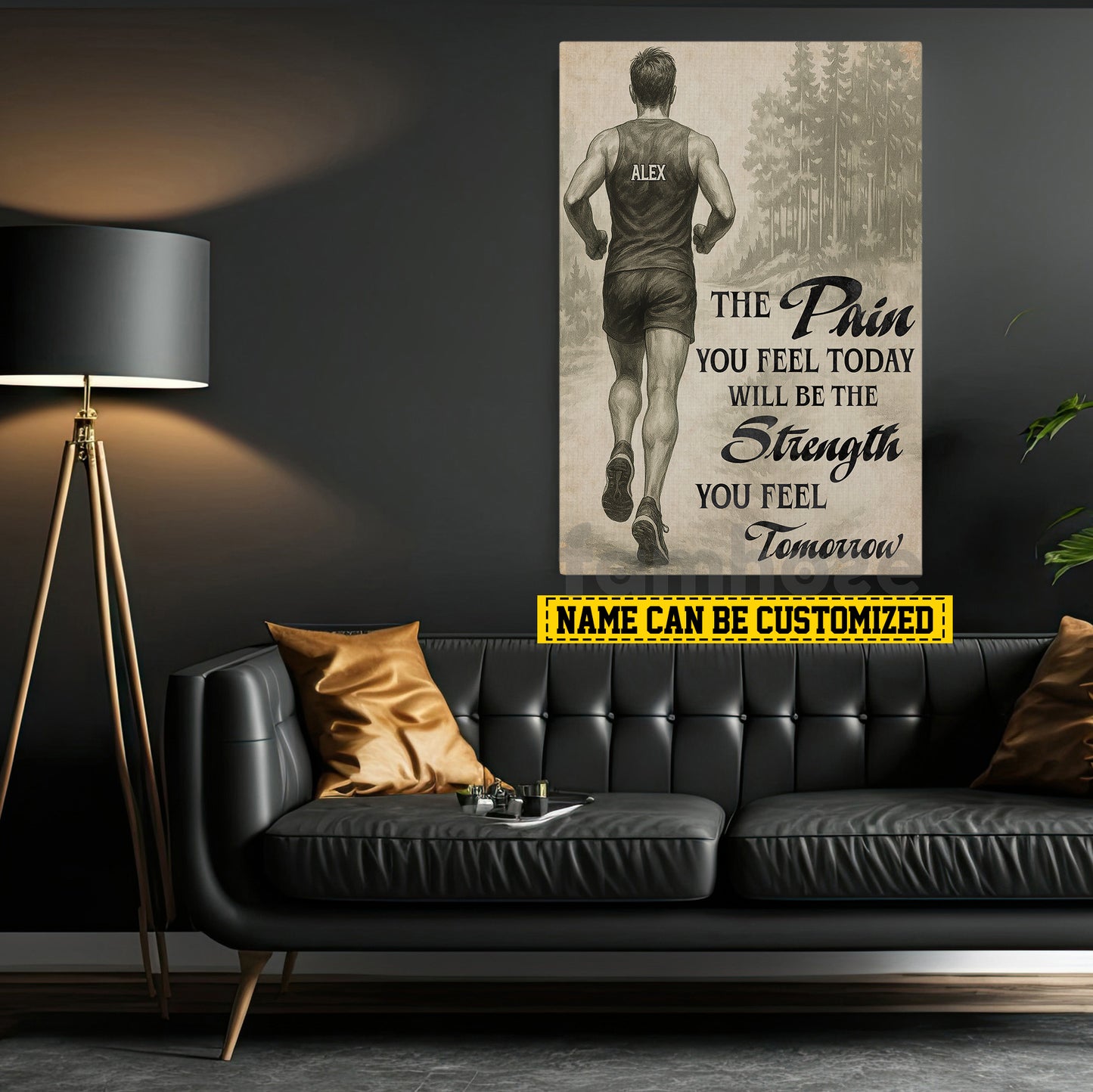 Motivational Personalized Running Man Canvas Painting, The Pain You Feel Today Sports Wall Art Decor, Poster Gift For Running Lovers