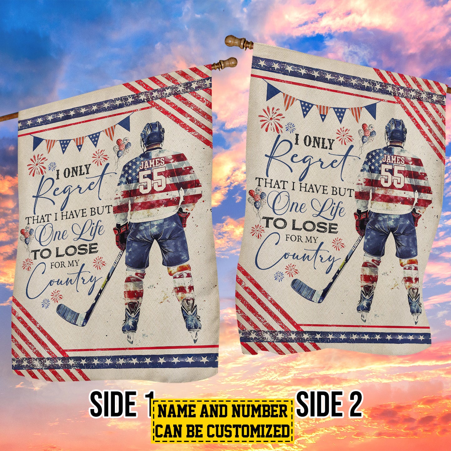 Personalized July 4th Hockey American Garden Flag House Flag, One Life To Lose For My Country Sport Yard Flag Gift For Hockey Lovers
