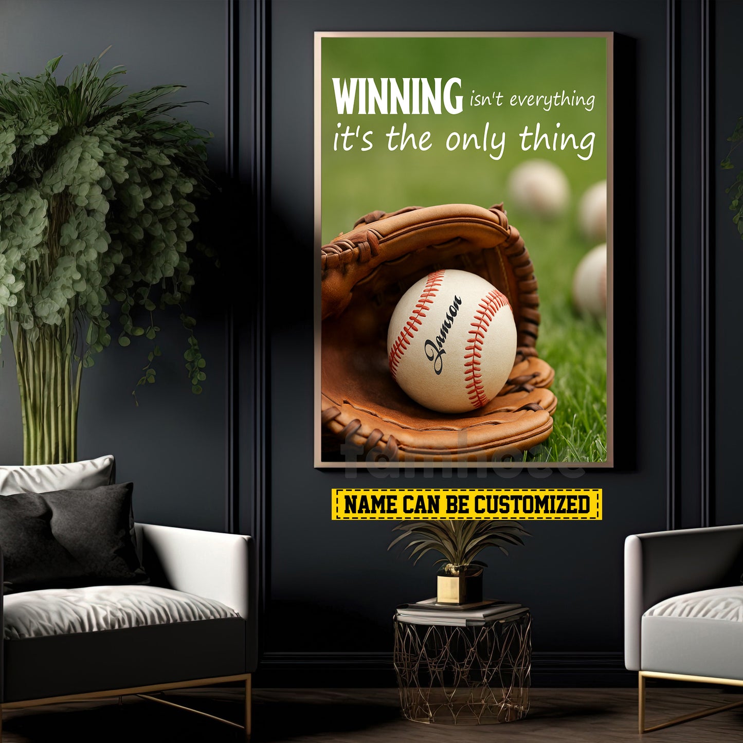 Motivational Personalized Baseball Canvas Painting, Winning Isn't Everything It's The Only Thing Sports Wall Art Decor, Poster Gift For Baseball Lovers