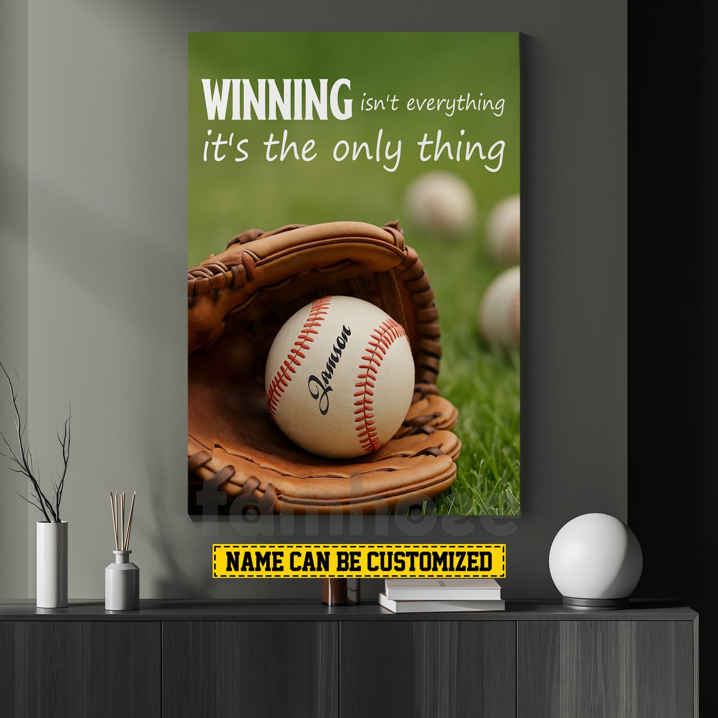 Motivational Personalized Baseball Canvas Painting, Winning Isn't Everything It's The Only Thing Sports Wall Art Decor, Poster Gift For Baseball Lovers