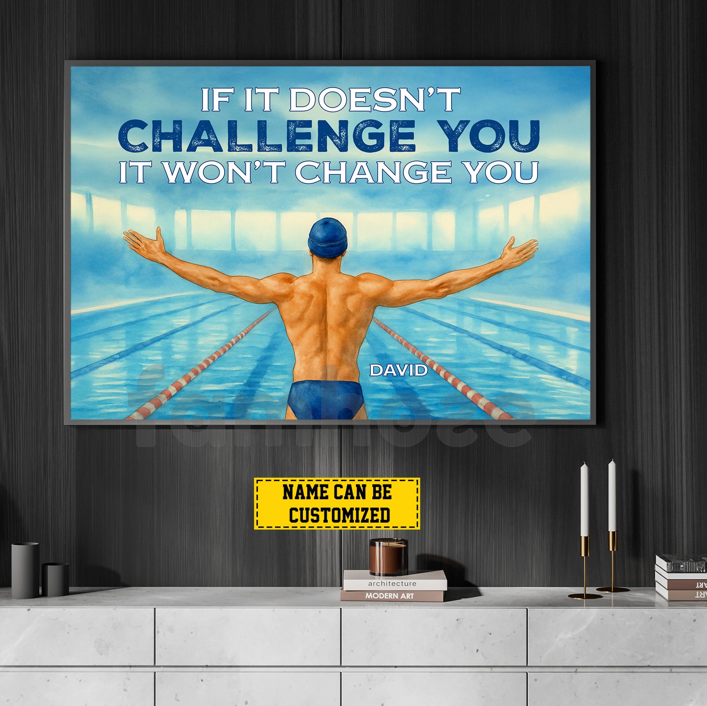Personalized Swimming Man Canvas Painting, If It Doesn't Challenge You It Won't Change You Sport Wall Art Decor, Poster Gift For Swimming Lovers