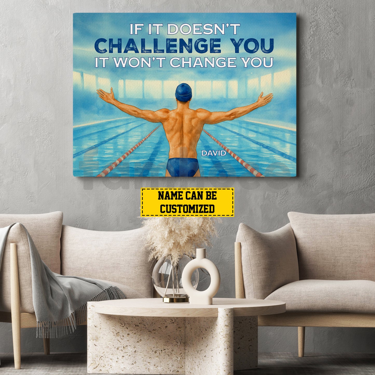 Personalized Swimming Man Canvas Painting, If It Doesn't Challenge You It Won't Change You Sport Wall Art Decor, Poster Gift For Swimming Lovers
