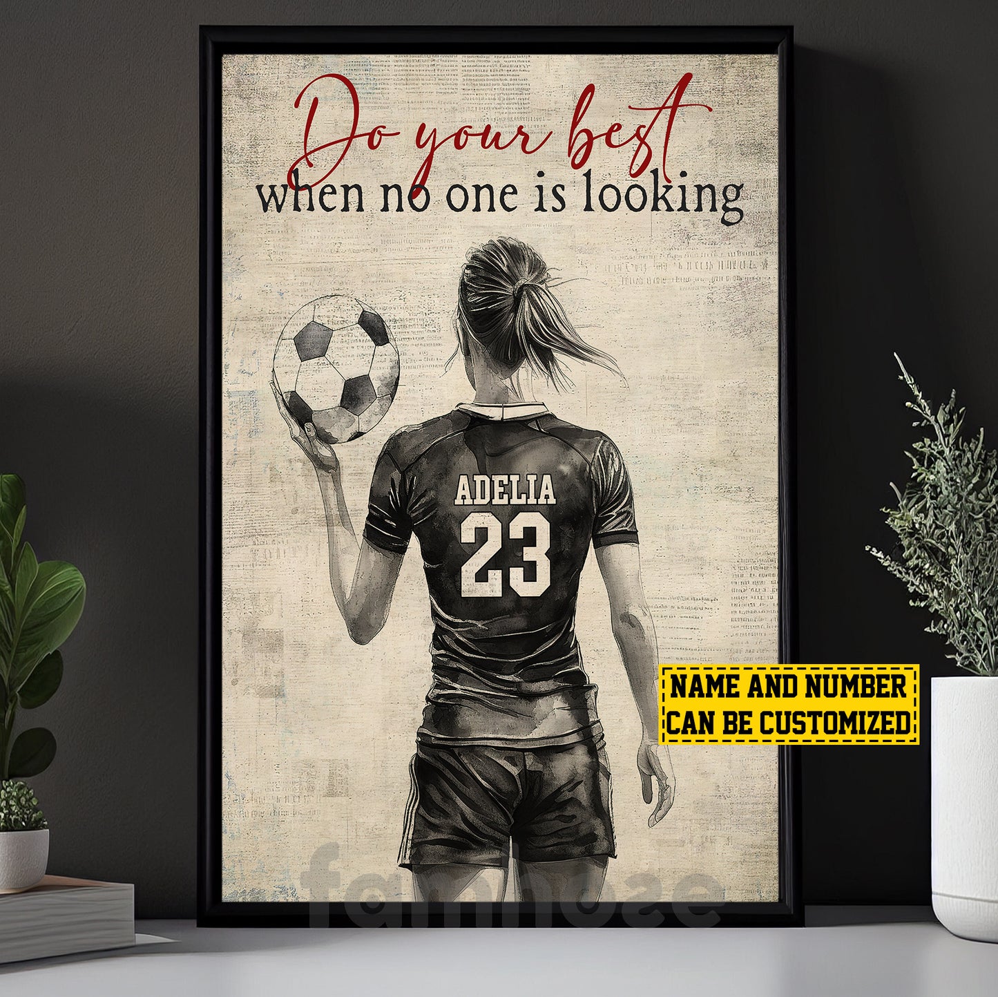 Motivational Personalized Soccer Woman Canvas Painting, Do Your Best When No One Is Looking Sports Wall Art Decor, Poster Gift For Soccer Lovers