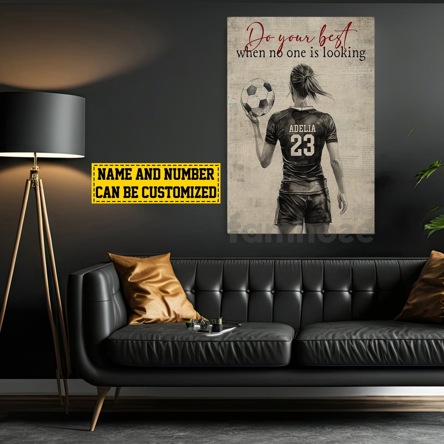 Motivational Personalized Soccer Woman Canvas Painting, Do Your Best When No One Is Looking Sports Wall Art Decor, Poster Gift For Soccer Lovers