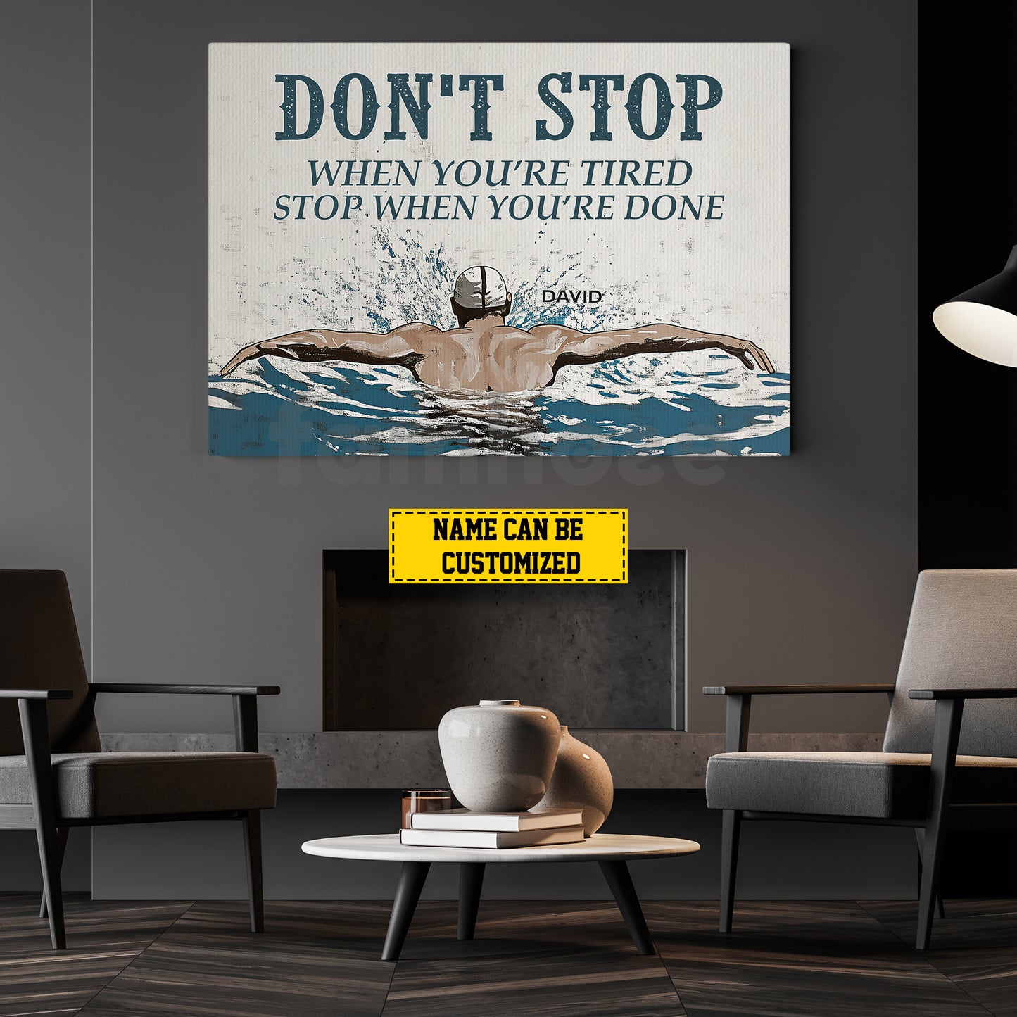 Motivational Personalized Swimming Man Canvas Painting, Don't Stop When You're Tired Stop When You're Done Sport Wall Art Decor, Poster Gift For Swimming Lovers