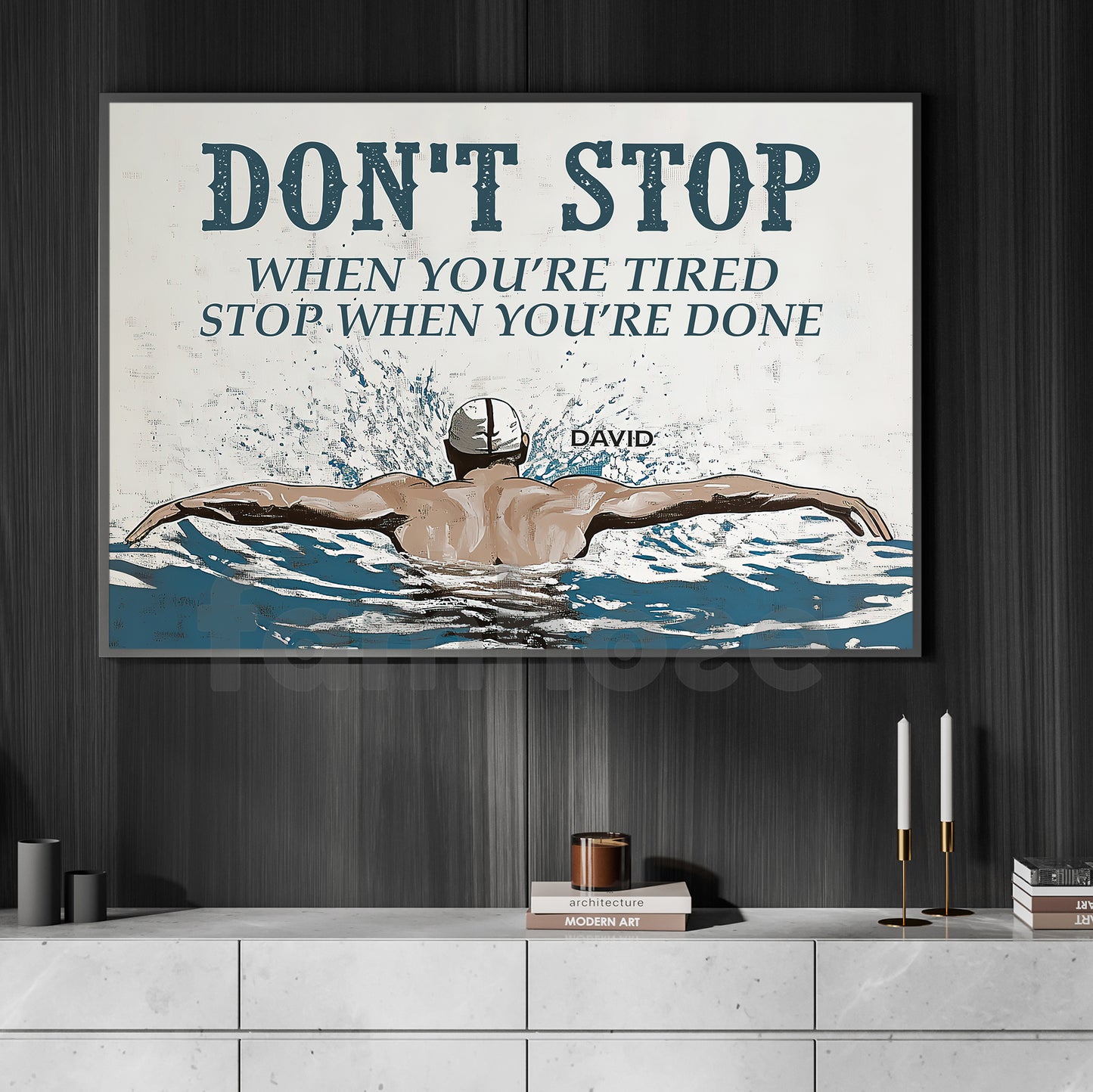 Motivational Personalized Swimming Man Canvas Painting, Don't Stop When You're Tired Stop When You're Done Sport Wall Art Decor, Poster Gift For Swimming Lovers