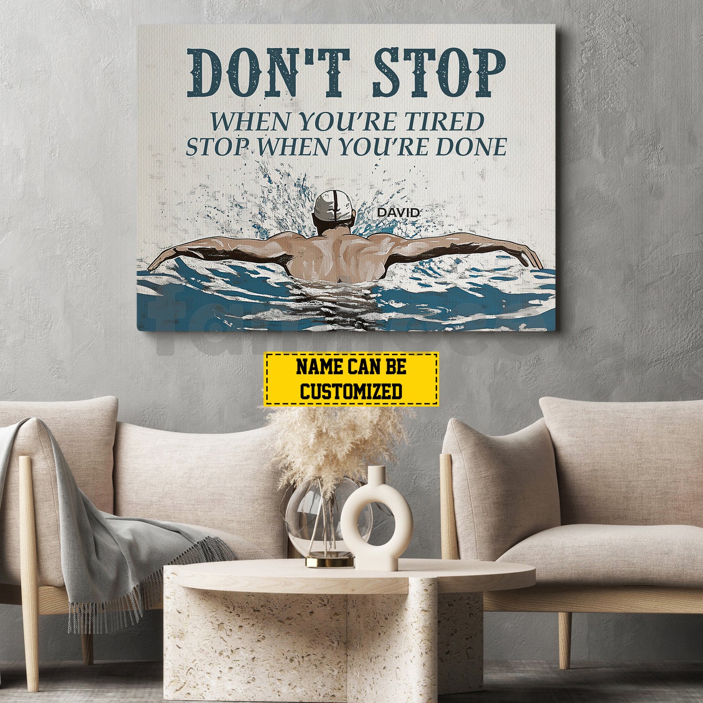 Motivational Personalized Swimming Man Canvas Painting, Don't Stop When You're Tired Stop When You're Done Sport Wall Art Decor, Poster Gift For Swimming Lovers