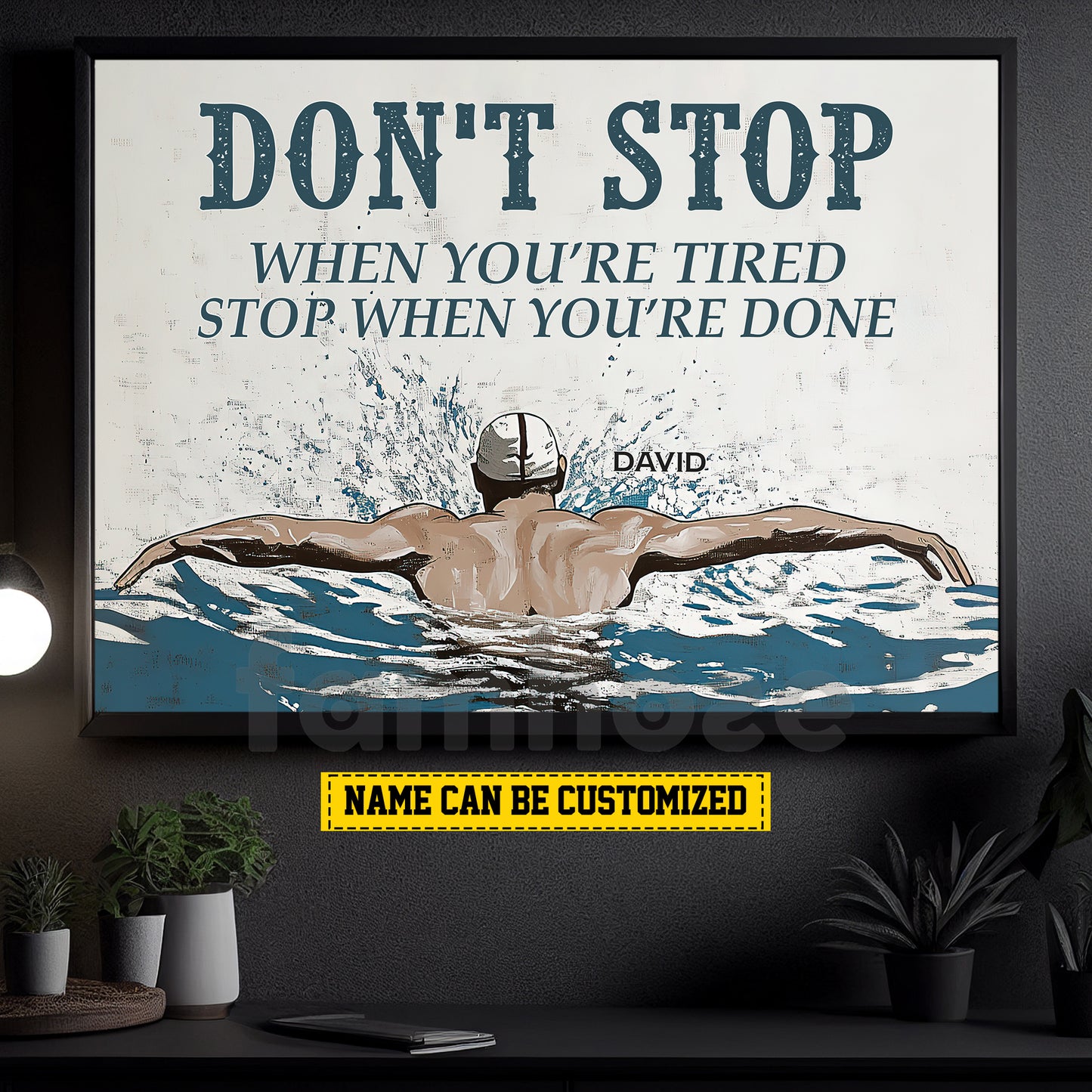 Motivational Personalized Swimming Man Canvas Painting, Don't Stop When You're Tired Stop When You're Done Sport Wall Art Decor, Poster Gift For Swimming Lovers