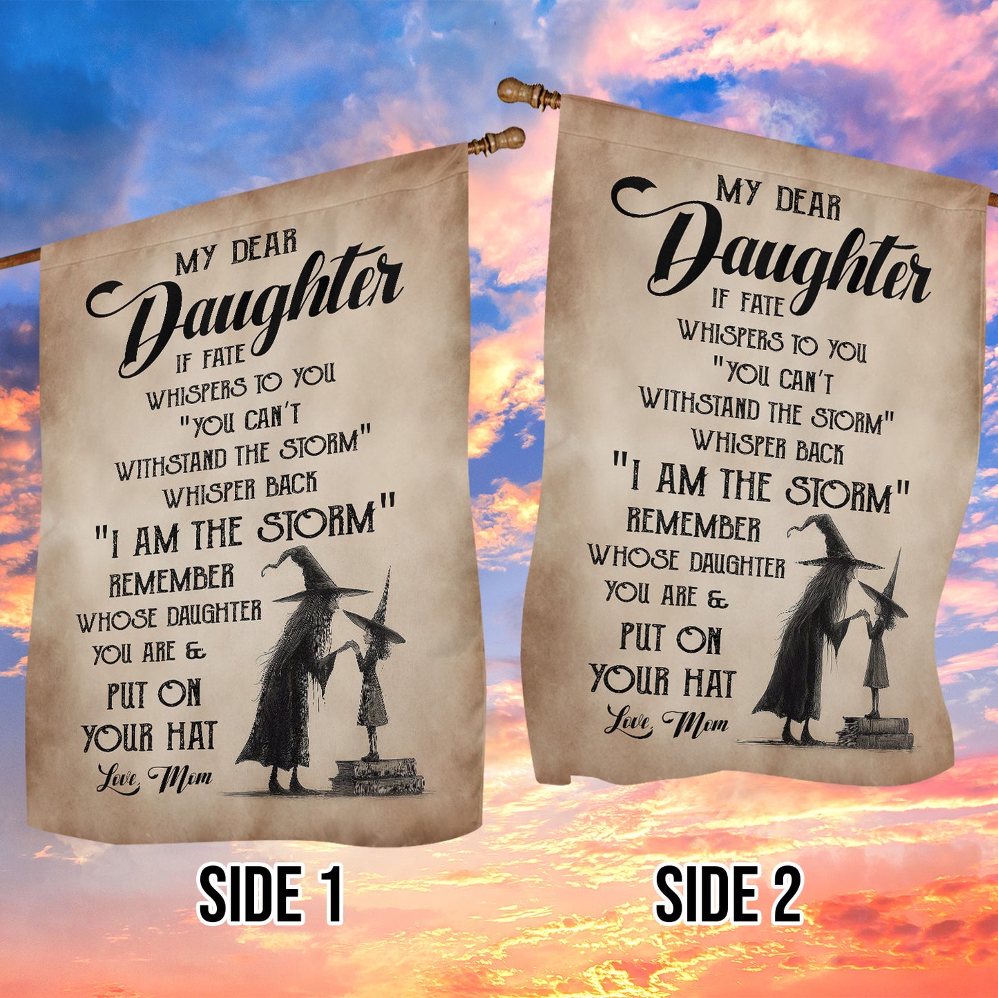 Vintage Halloween Witch Mom Daughter Garden & House Flag, My Dear Daughter Yard Flag Spooky Season Gift For Witch Lover