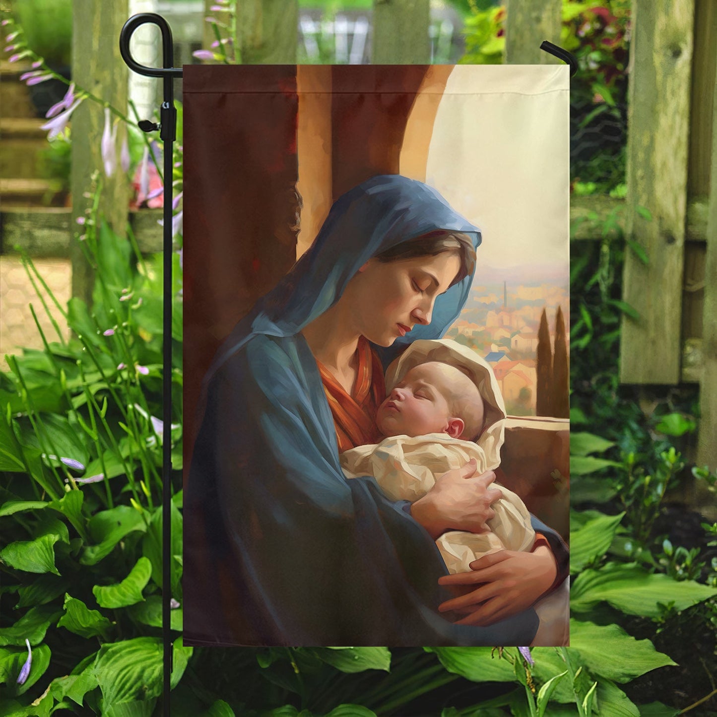 Holy Family Mary and the Holy Child, Christmas Garden Flag - House Flag, Nativity Religious Winter Christians Flag Gift