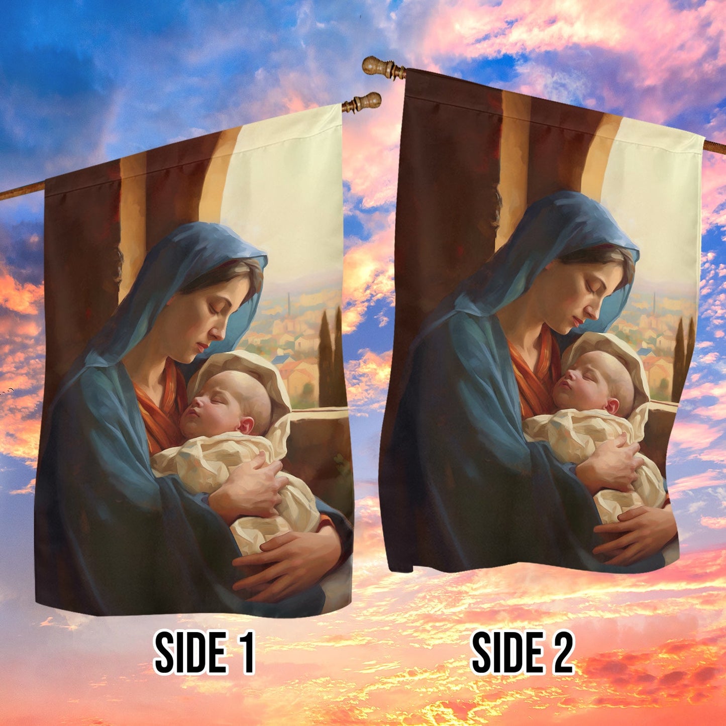 Holy Family Mary and the Holy Child, Christmas Garden Flag - House Flag, Nativity Religious Winter Christians Flag Gift