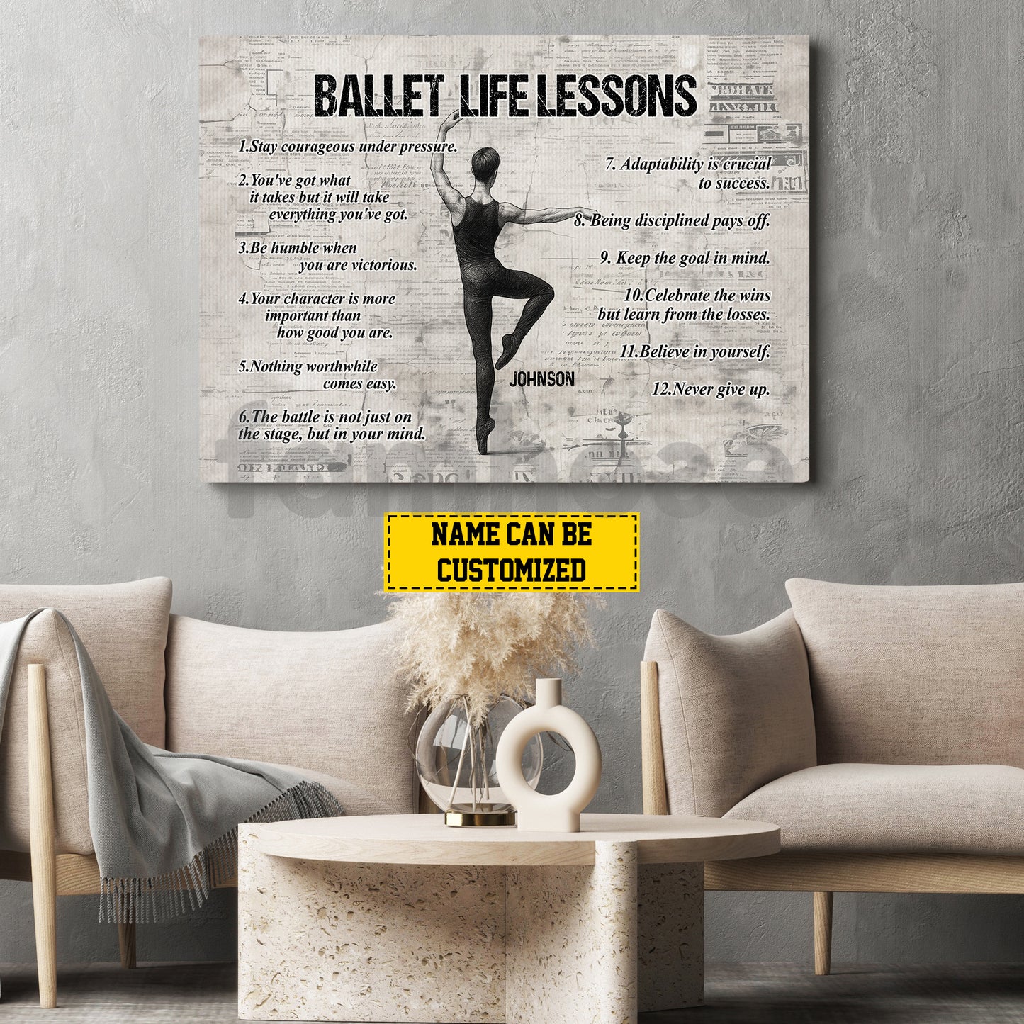 Personalized Motivational Ballet Boy Canvas Painting, Ballet Life Lessons, Sports Wall Art Decor, Poster Gift For Ballet Lovers