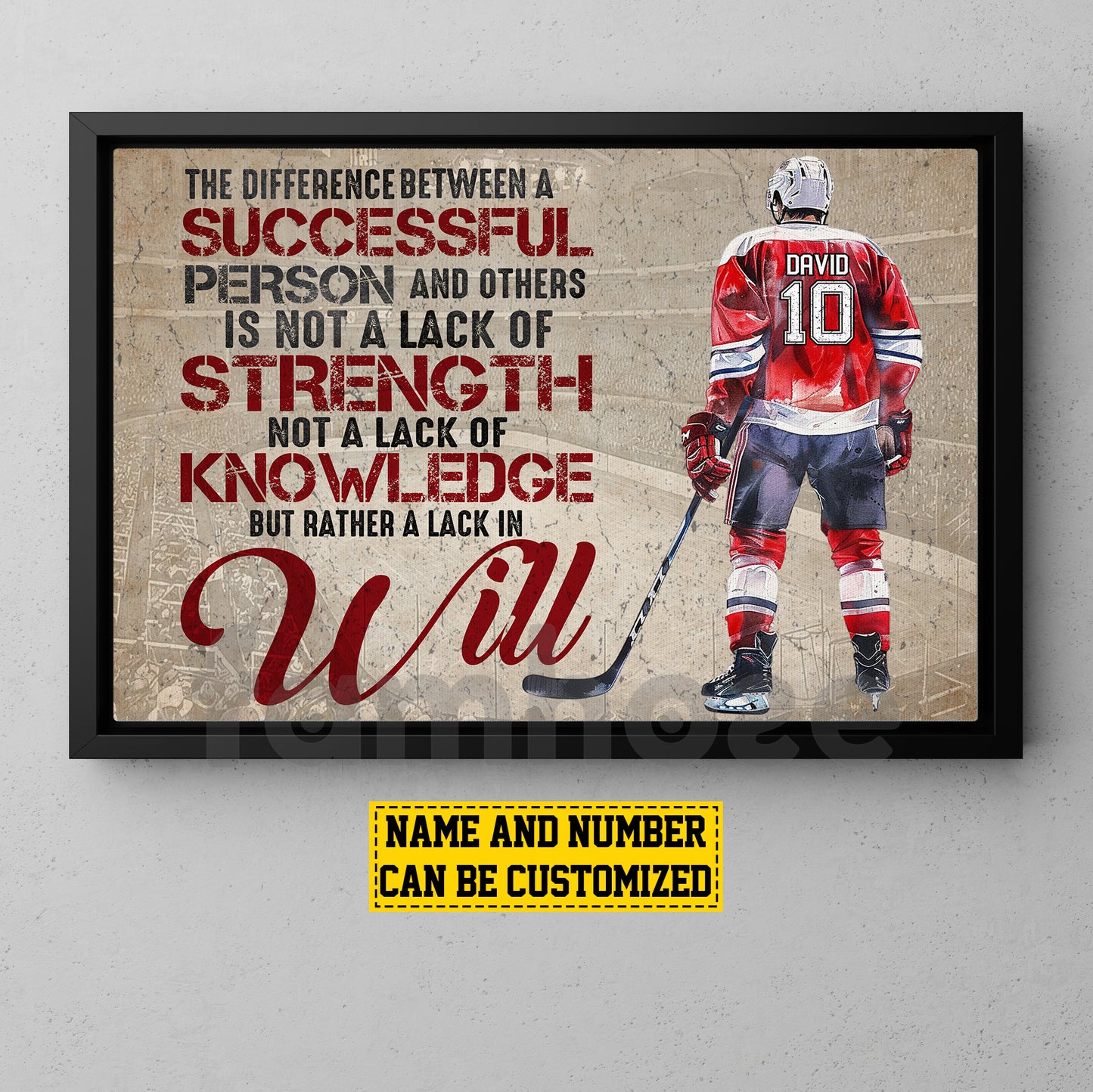 Motivational Personalized Hockey Man Canvas Painting, The Difference Between A Successful Person And Others Sport Wall Art Decor, Poster Gift For Hockey Lovers