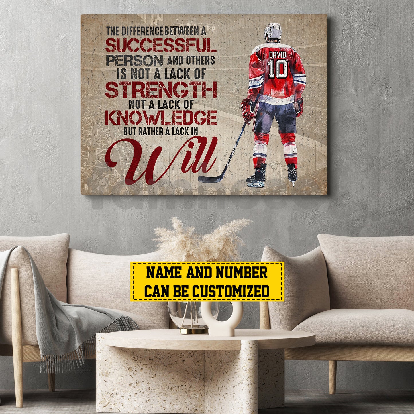 Motivational Personalized Hockey Man Canvas Painting, The Difference Between A Successful Person And Others Sport Wall Art Decor, Poster Gift For Hockey Lovers