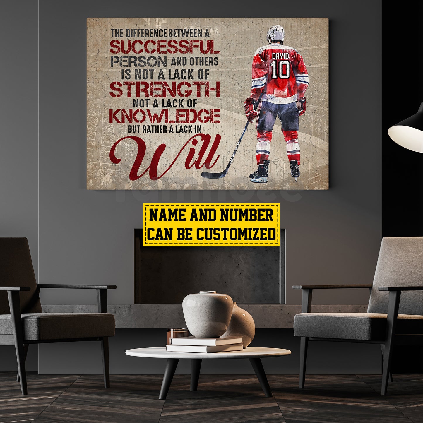 Motivational Personalized Hockey Man Canvas Painting, The Difference Between A Successful Person And Others Sport Wall Art Decor, Poster Gift For Hockey Lovers