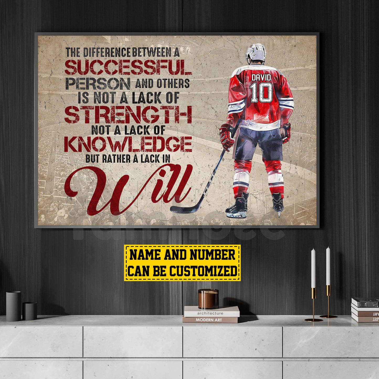 Motivational Personalized Hockey Man Canvas Painting, The Difference Between A Successful Person And Others Sport Wall Art Decor, Poster Gift For Hockey Lovers