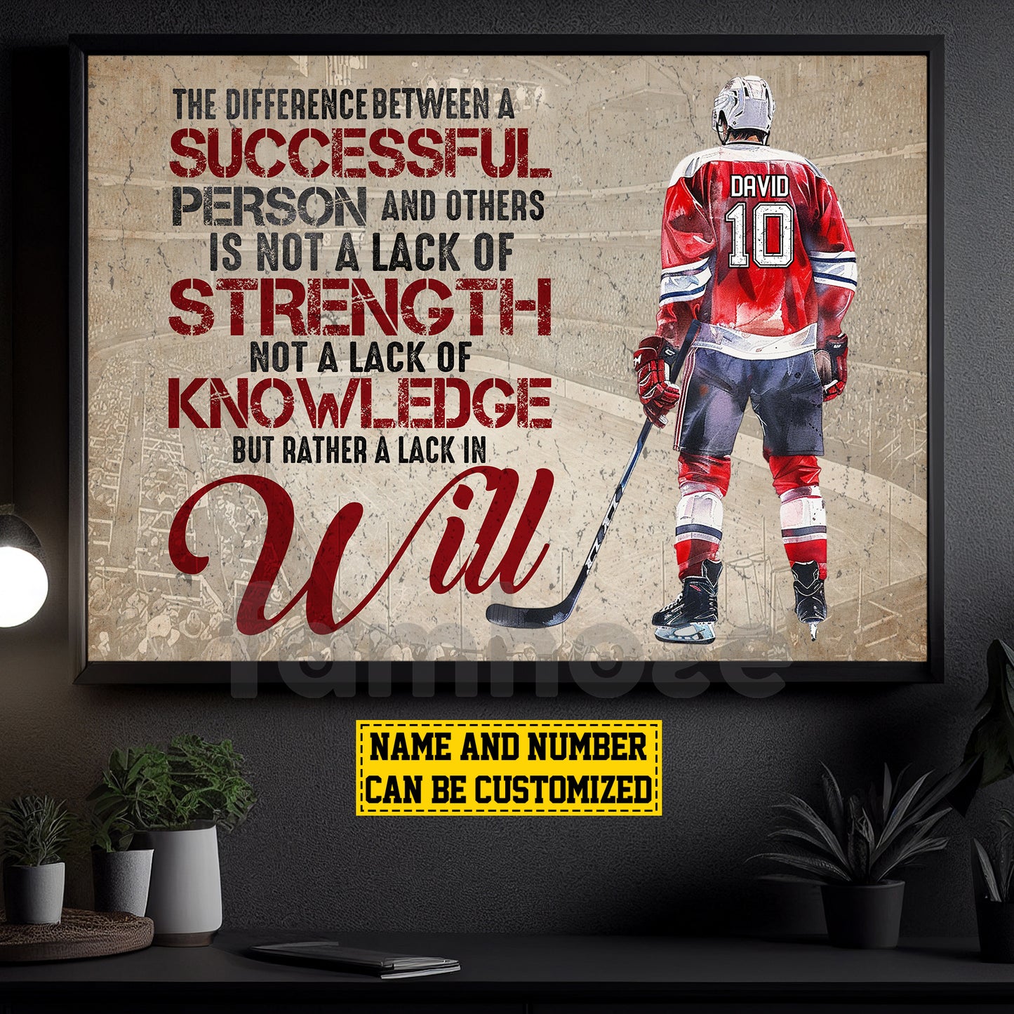 Motivational Personalized Hockey Man Canvas Painting, The Difference Between A Successful Person And Others Sport Wall Art Decor, Poster Gift For Hockey Lovers