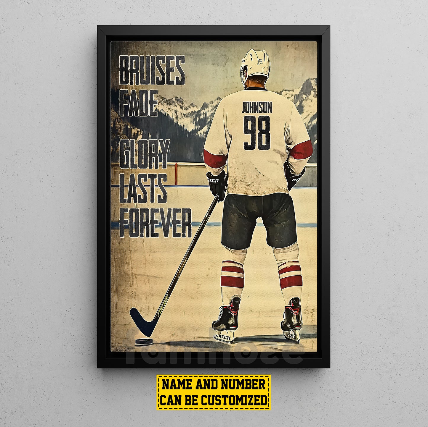 Personalized Hockey Man Canvas Painting, Bruises Fade Glory Lasts Forever Sports Wall Art Decor, Poster Gift For Hockey Lovers