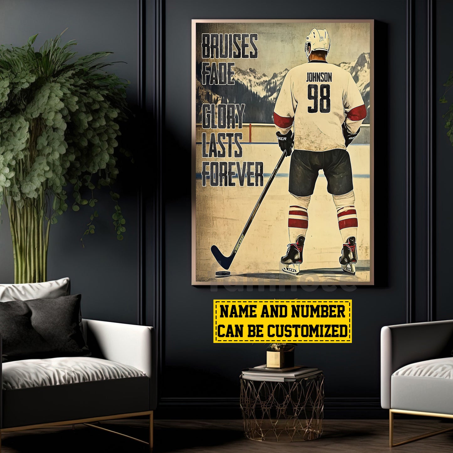 Personalized Hockey Man Canvas Painting, Bruises Fade Glory Lasts Forever Sports Wall Art Decor, Poster Gift For Hockey Lovers