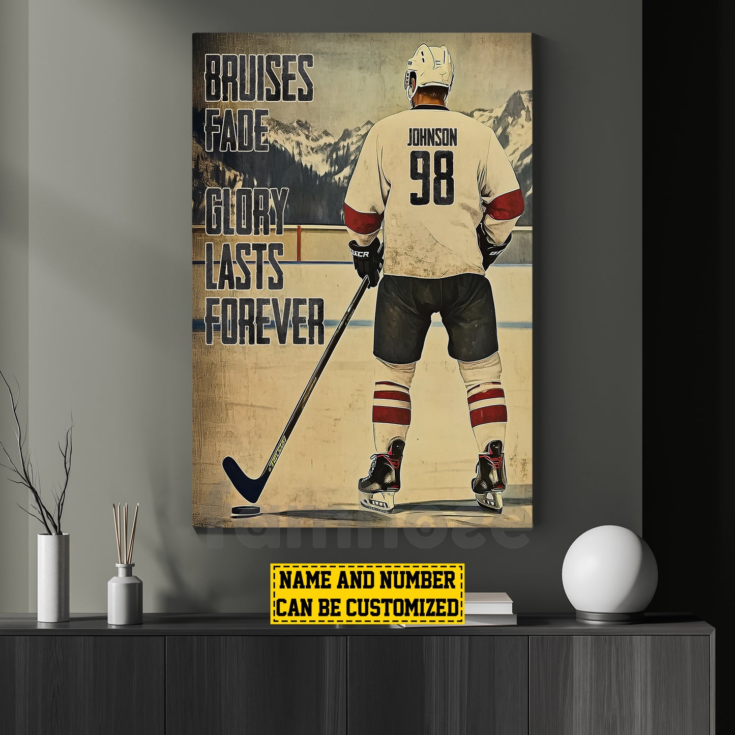 Personalized Hockey Man Canvas Painting, Bruises Fade Glory Lasts Forever Sports Wall Art Decor, Poster Gift For Hockey Lovers