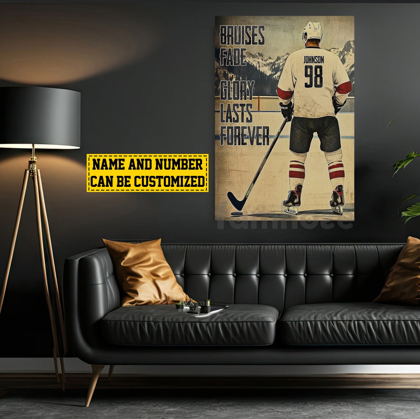 Personalized Hockey Man Canvas Painting, Bruises Fade Glory Lasts Forever Sports Wall Art Decor, Poster Gift For Hockey Lovers
