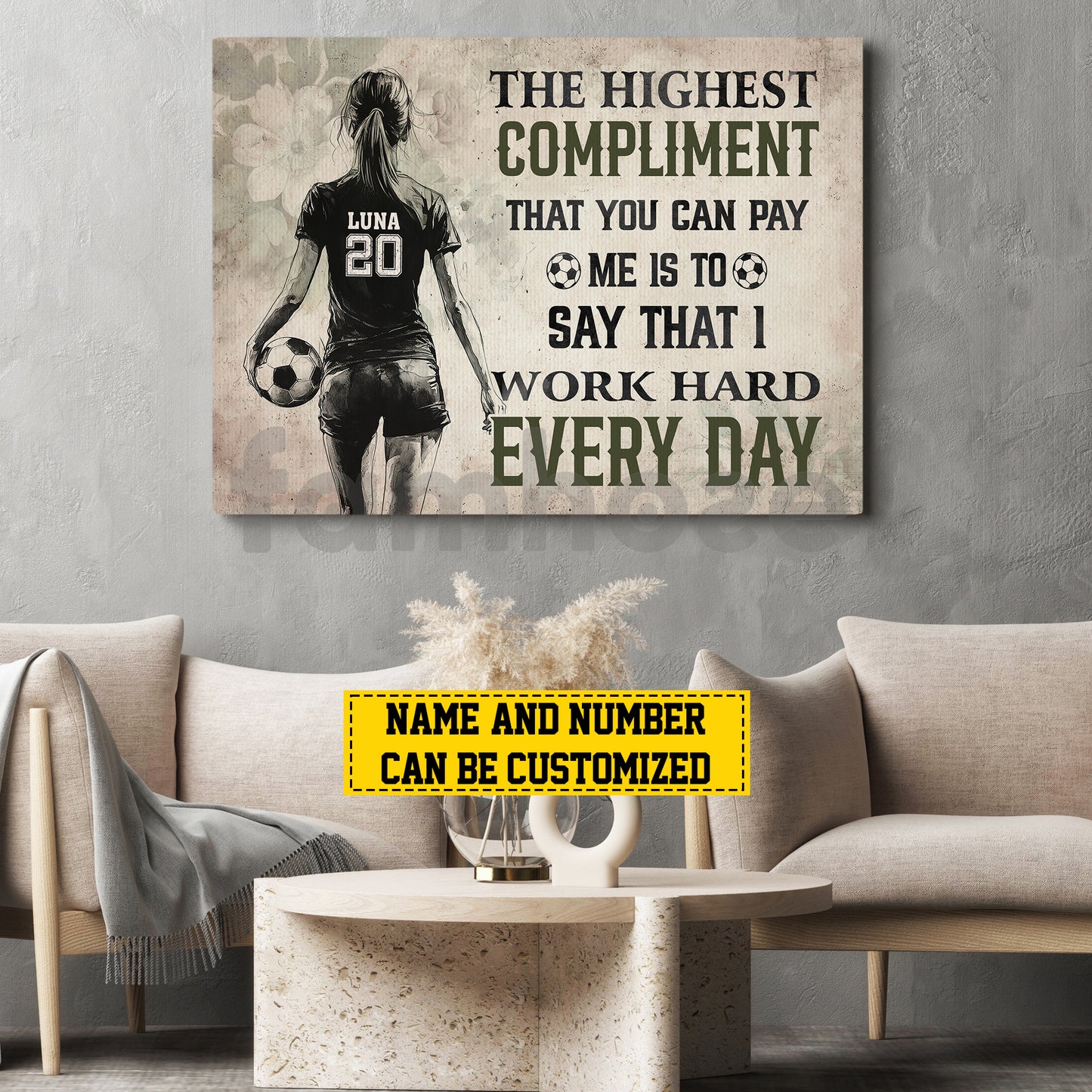Motivational Personalized Soccer Woman Canvas Painting, The Highest Compliment Sport Wall Art Decor, Poster Gift For Soccer Lovers