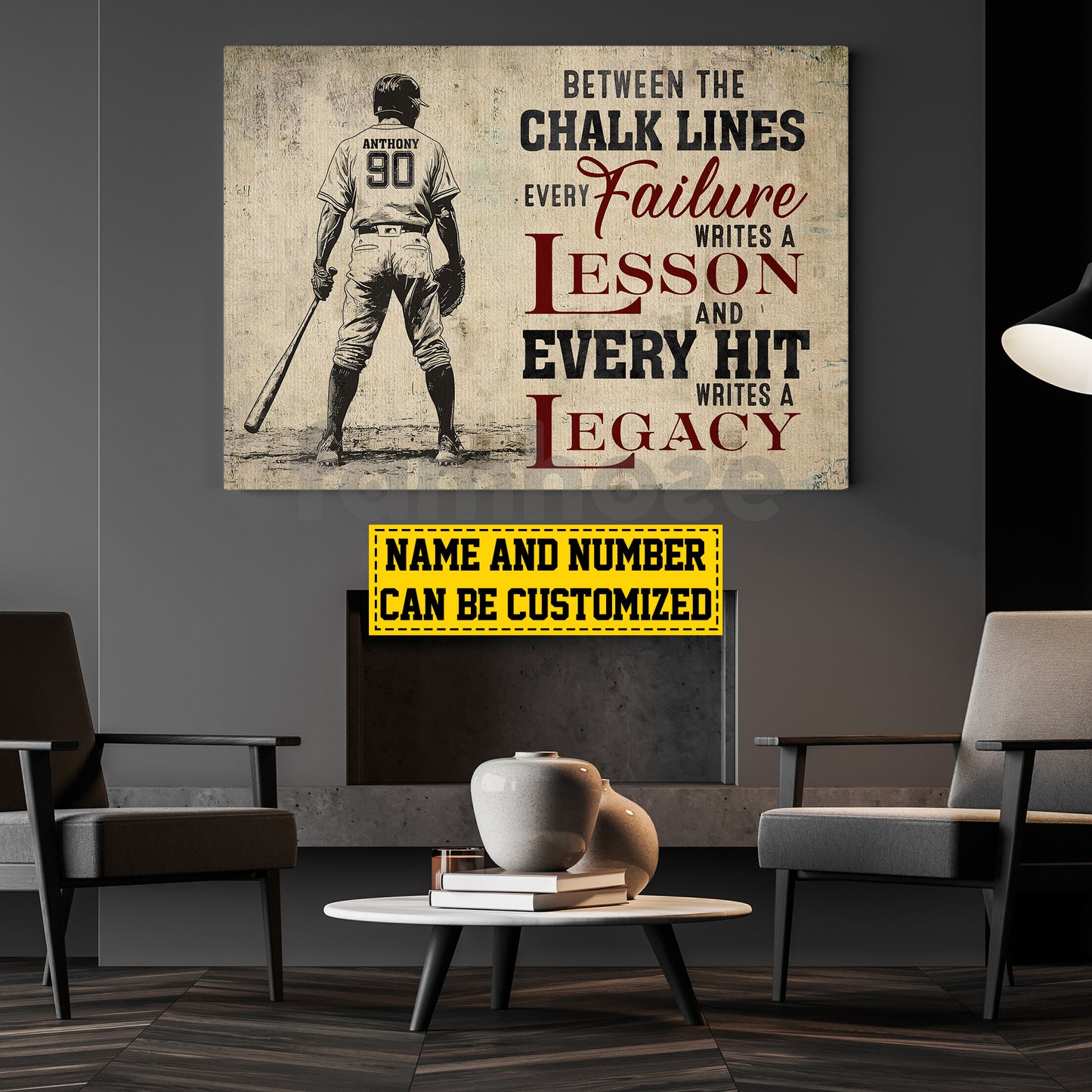 Personalized Baseball Man Canvas Painting, Between The Chalk Lines Every Failure Writes A Lesson Sport Wall Art Decor, Poster Gift For Baseball Lovers