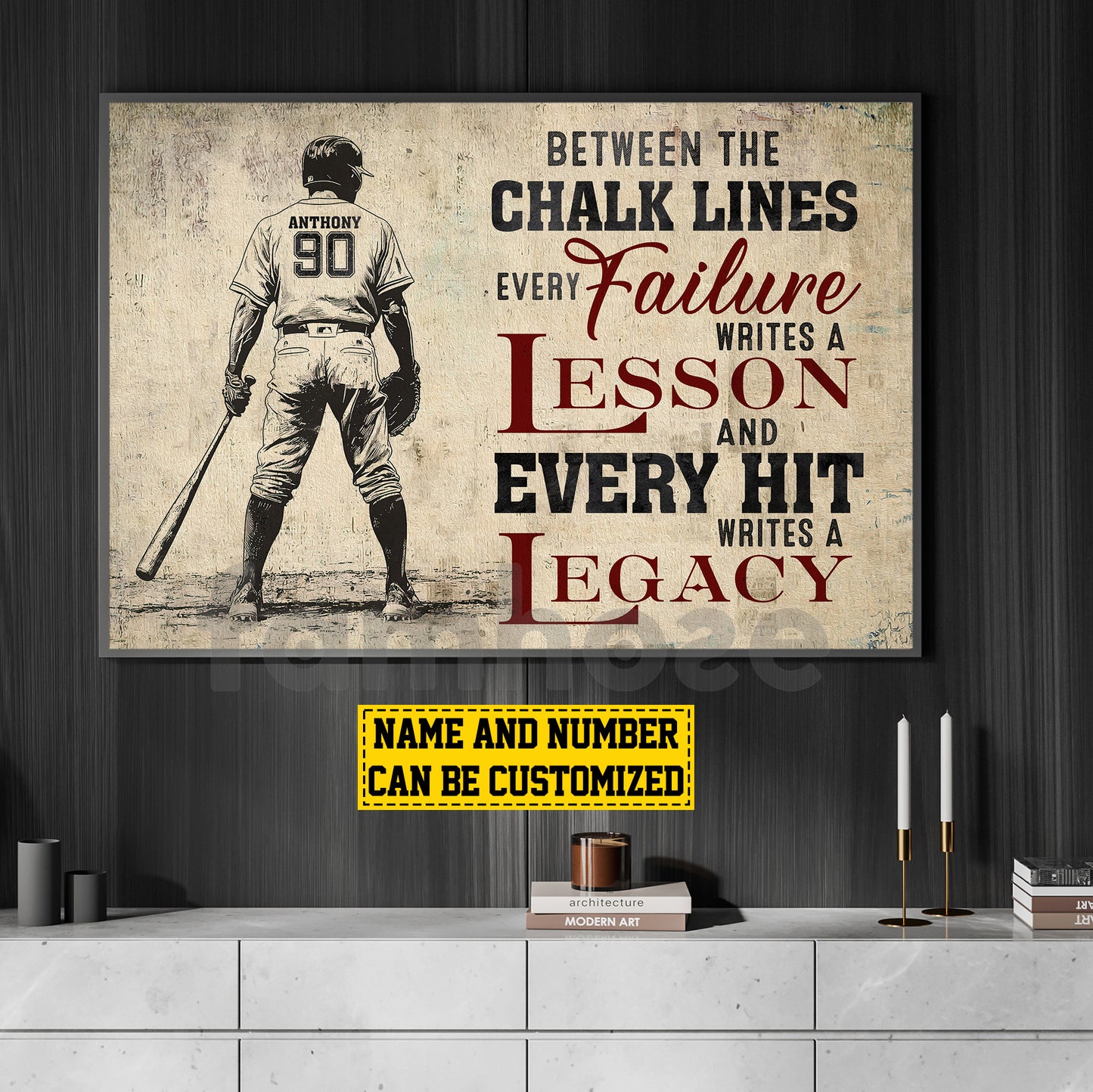 Personalized Baseball Man Canvas Painting, Between The Chalk Lines Every Failure Writes A Lesson Sport Wall Art Decor, Poster Gift For Baseball Lovers